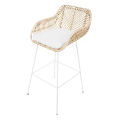 Barhocker Bali - 51x47x92,5cm - mit Sitzkissen - Rattan/Weiß