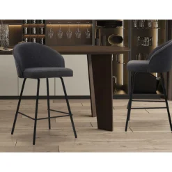 Barhocker Bouclé Grau June | Metallbeine | H87 x B52 x T51 cm