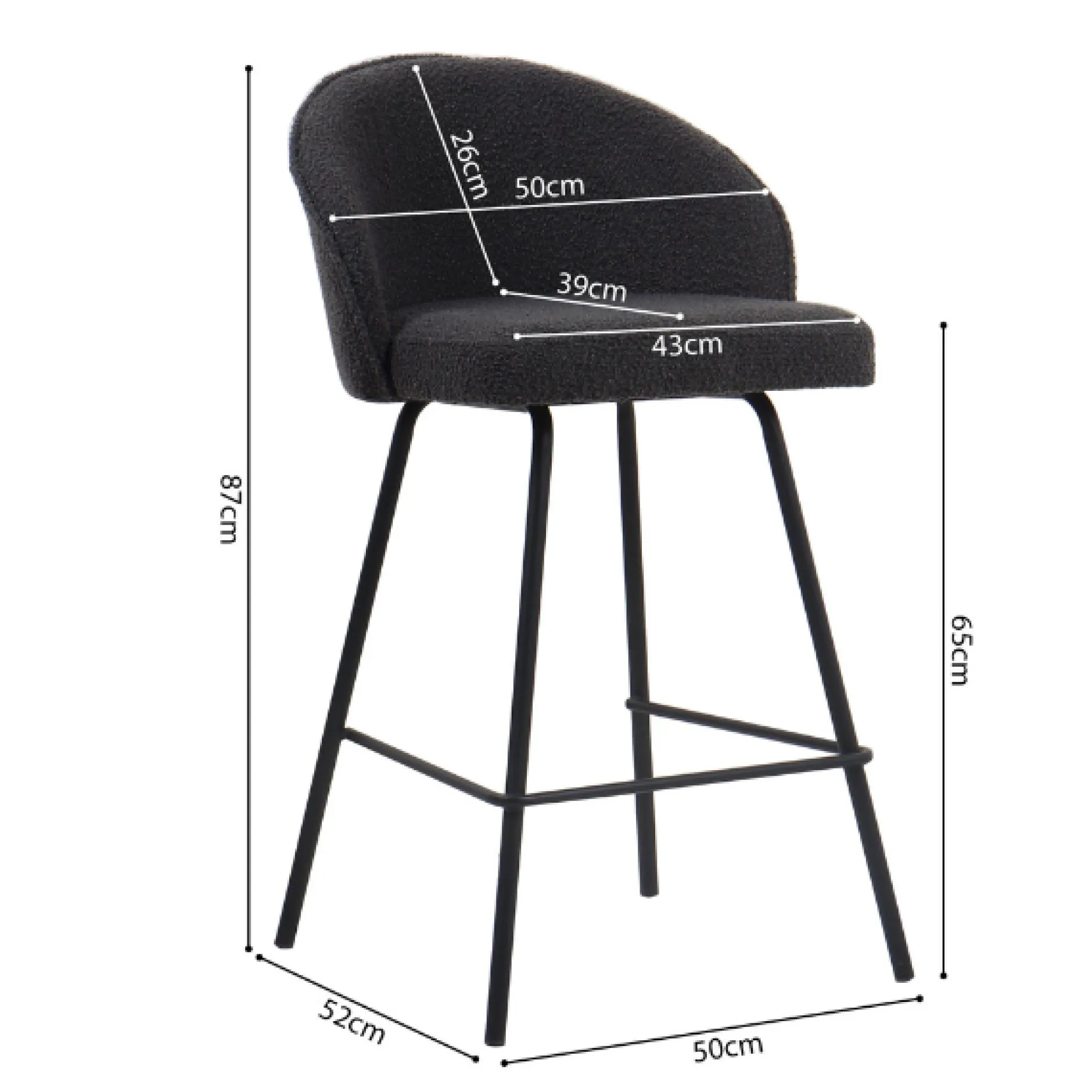 Barhocker Bouclé Grau June | Metallbeine | H87 x B52 x T51 cm