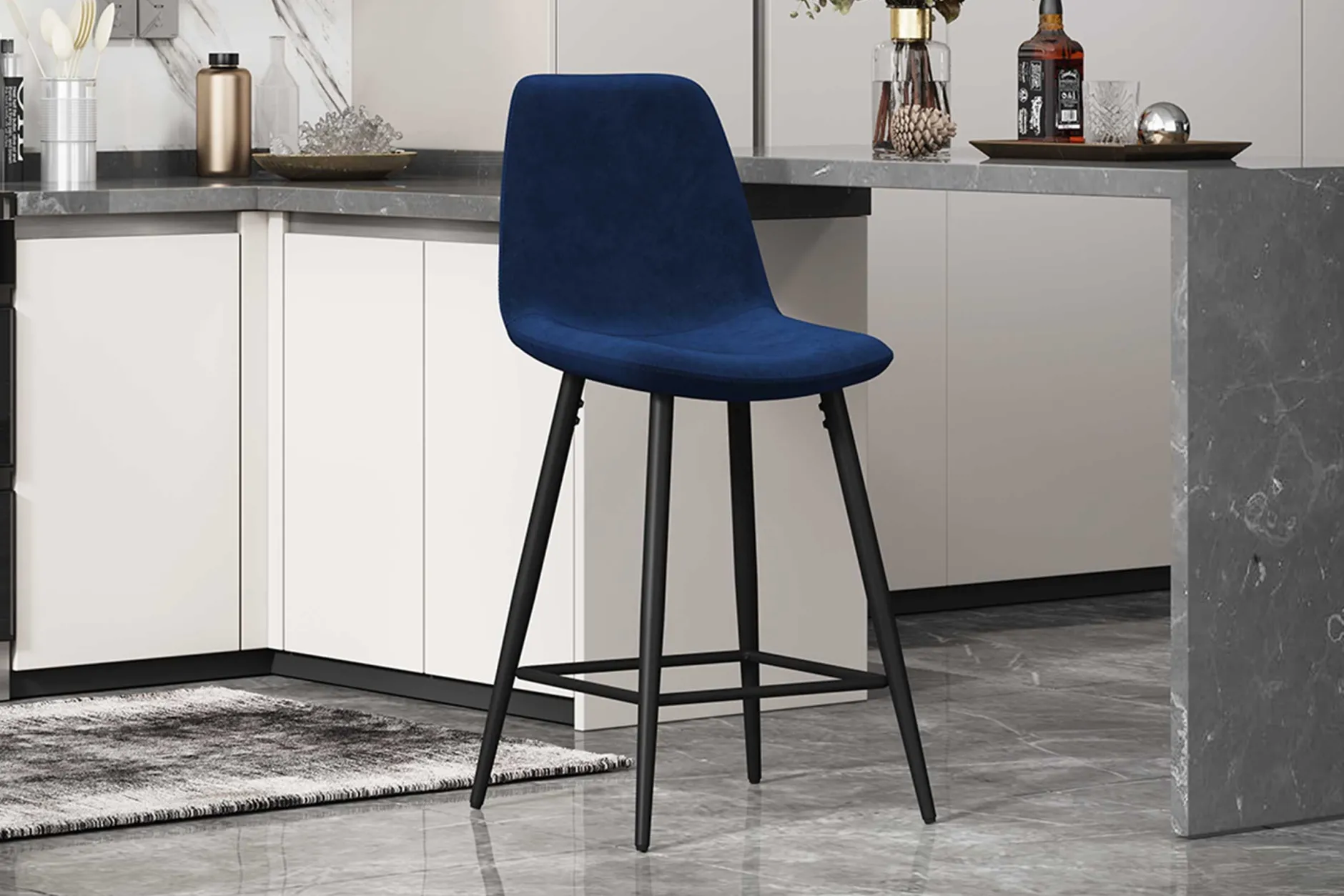 Barhocker Jani dunkelblau Velours