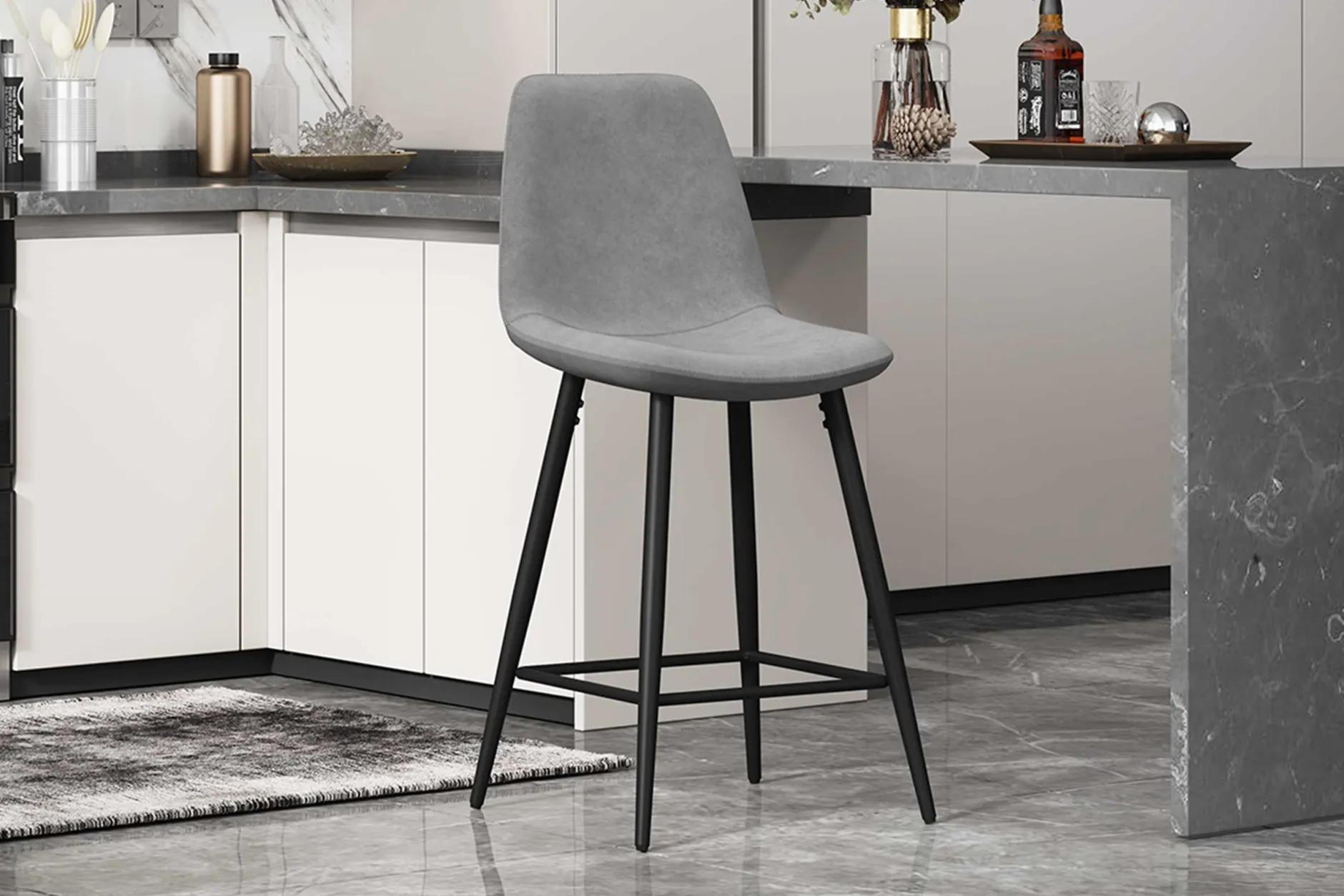 Barhocker Jani - graues Velours