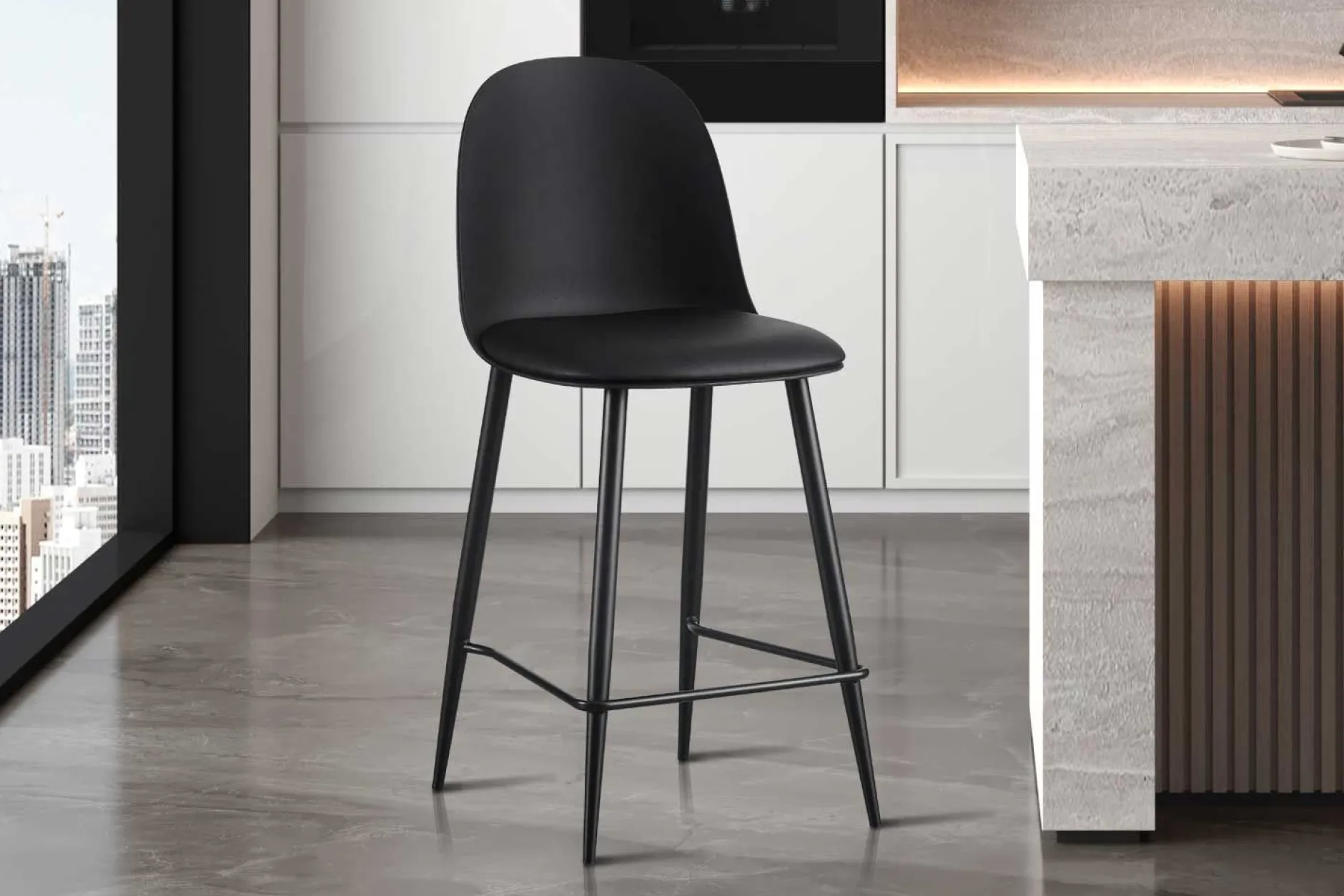 Barhocker Jasmin - 44x51x100cm - mit Kissen - schwarz