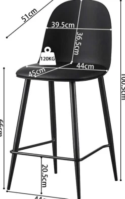 Barhocker Jasmin - 44x51x100cm - mit Kissen - schwarz