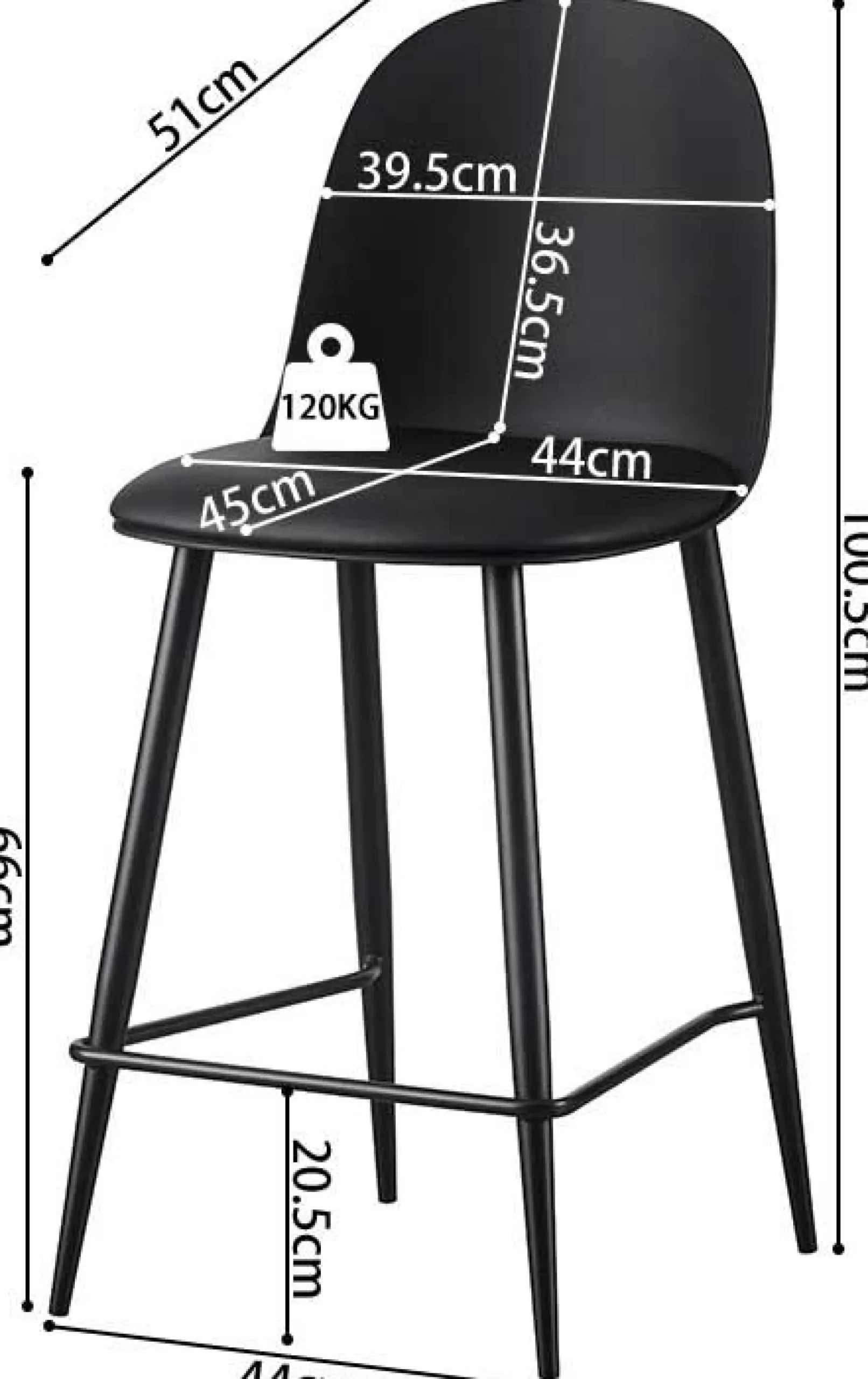 Barhocker Jasmin - 44x51x100cm - mit Kissen - schwarz