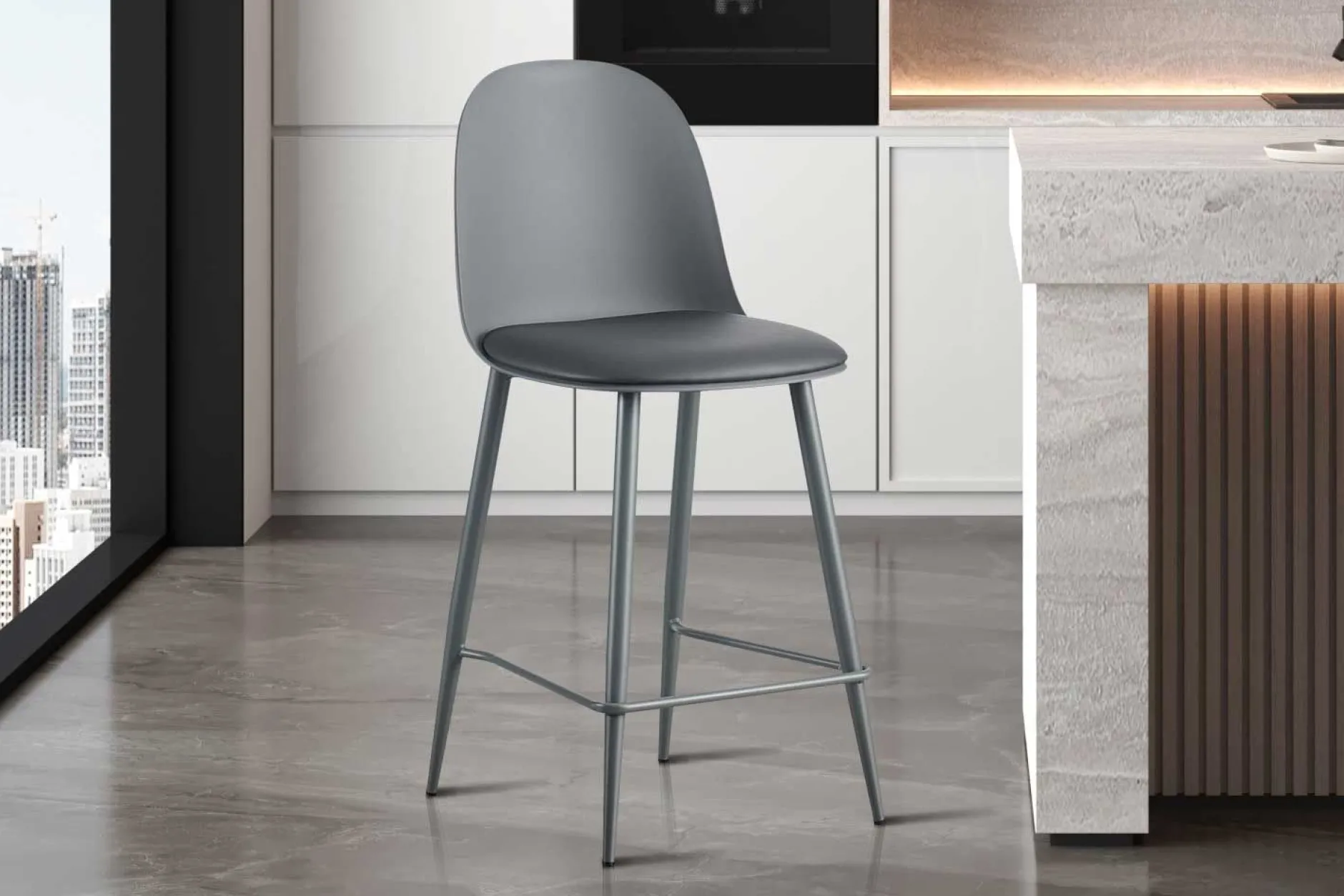 Barhocker Jasmin - 44x51x100cm - mit Kissen - grau