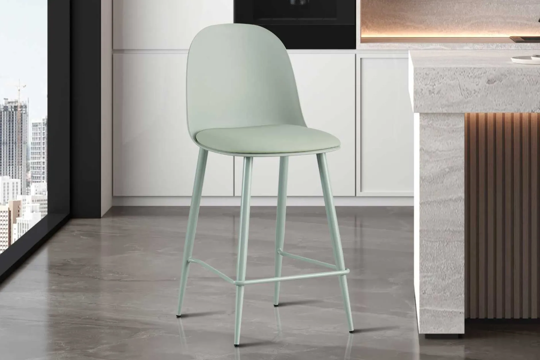 Barhocker Jasmin - 44x51x100cm - mit Kissen - grau-grün