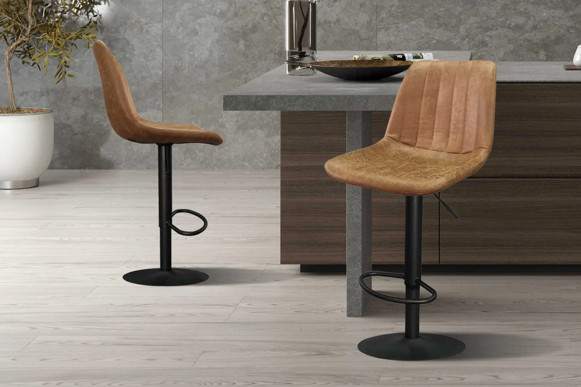 Barhocker mit Streifenmuster Madeira-Cognac