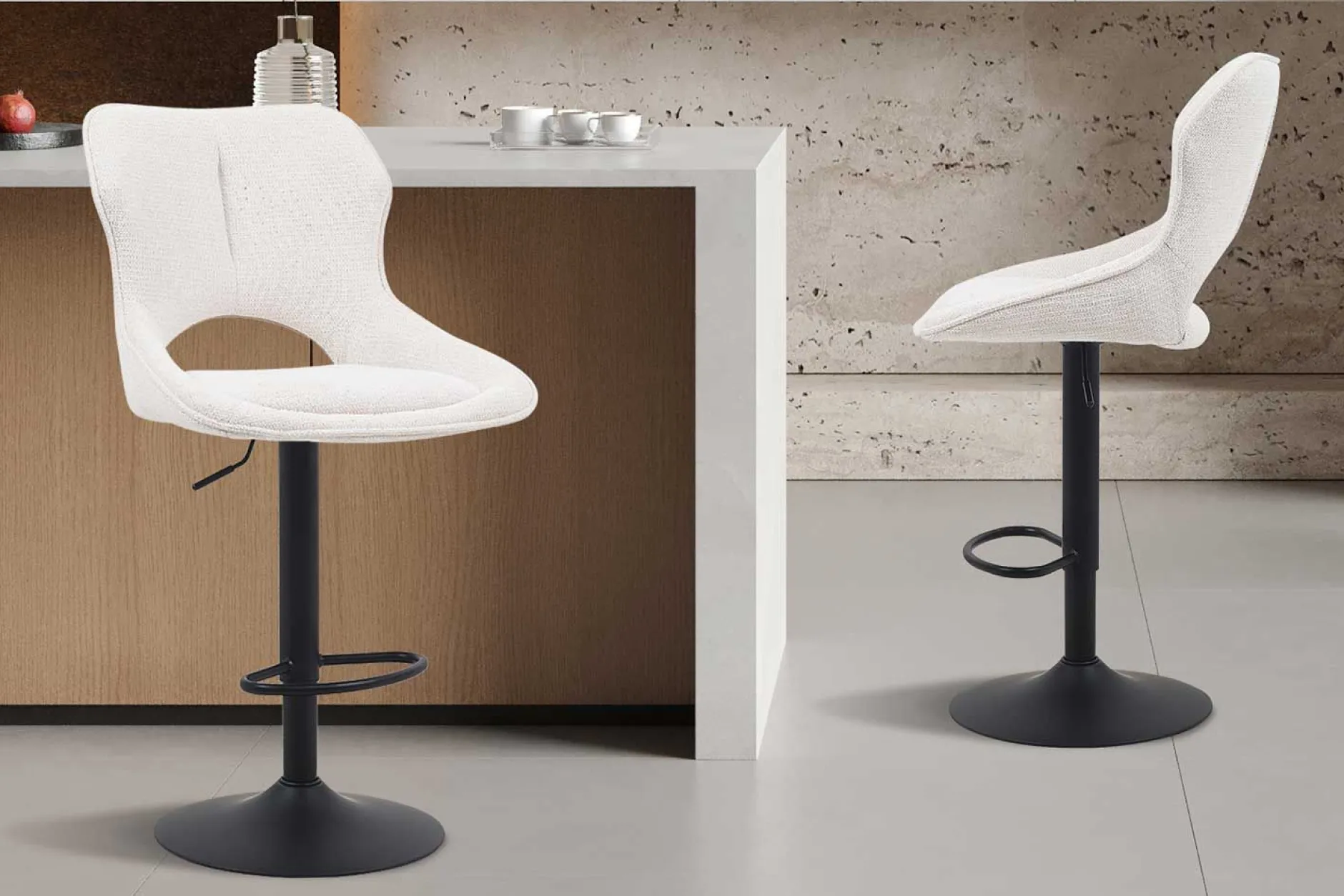 Barhocker Morris - 51x53x100-121cm - verstellbar - beige Stoff