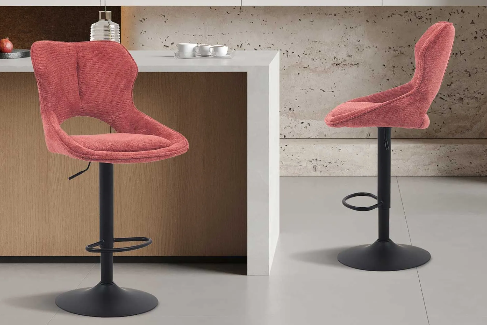 Barhocker Morris - 51x53x100-121cm - verstellbar - roter Stoff