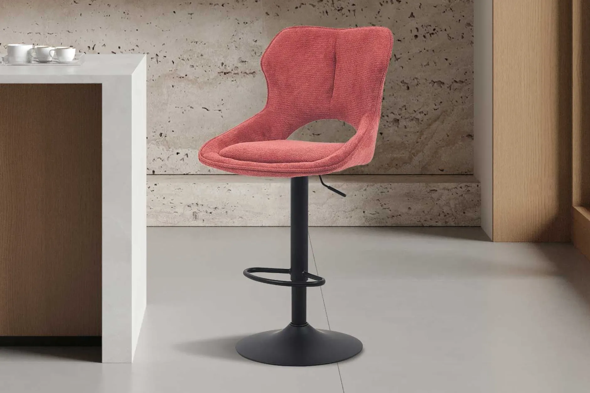 Barhocker Morris - 51x53x100-121cm - verstellbar - roter Stoff