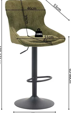 Barhocker Morris - 51x53x100-121cm - verstellbar - grüner Stoff