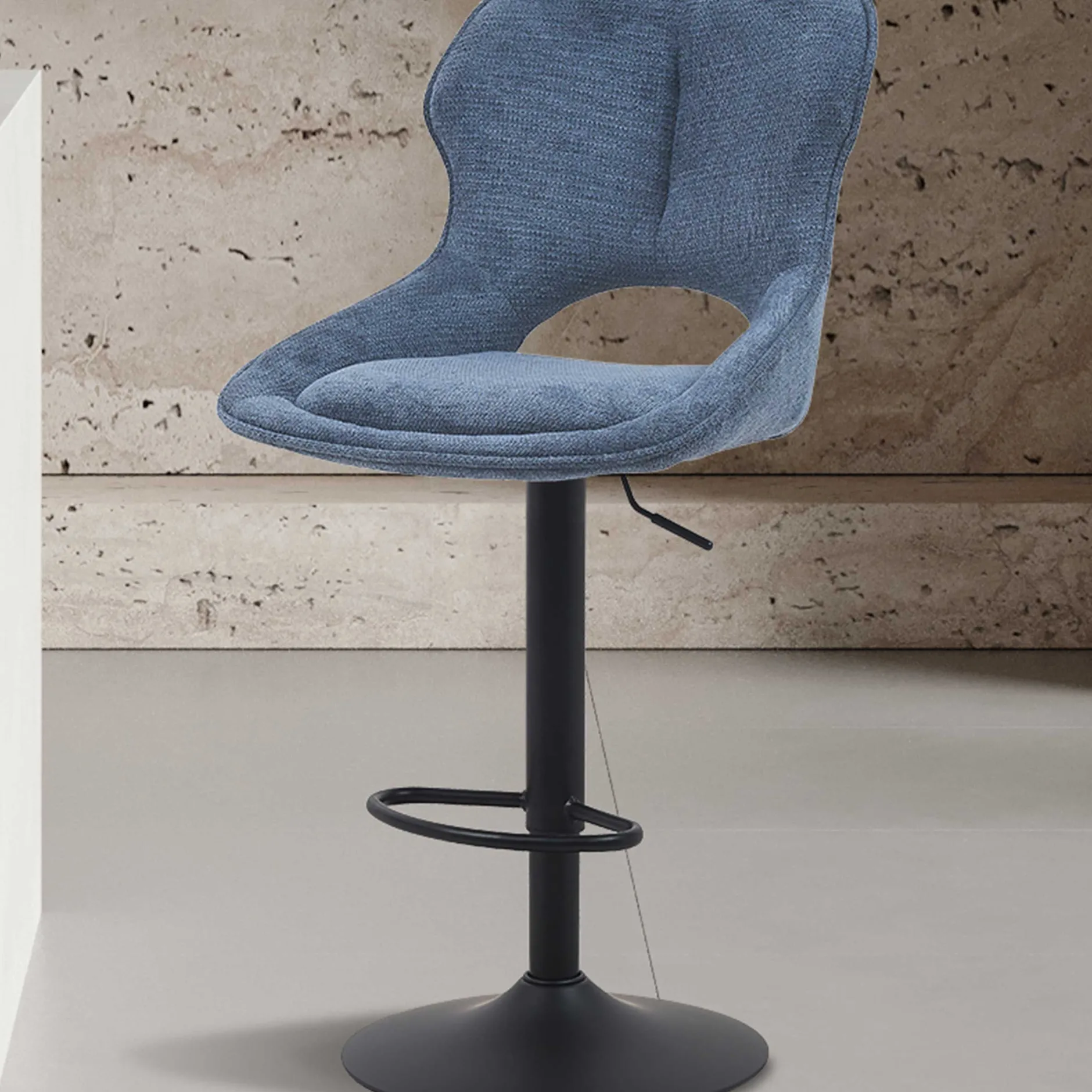 Barhocker Morris - 51x53x100-121cm - verstellbar - blauer Stoff