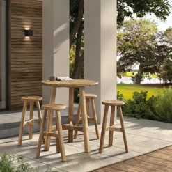 Barhocker Ribero gescova – recyceltes Teakholz – Ø35x75cm – Braun