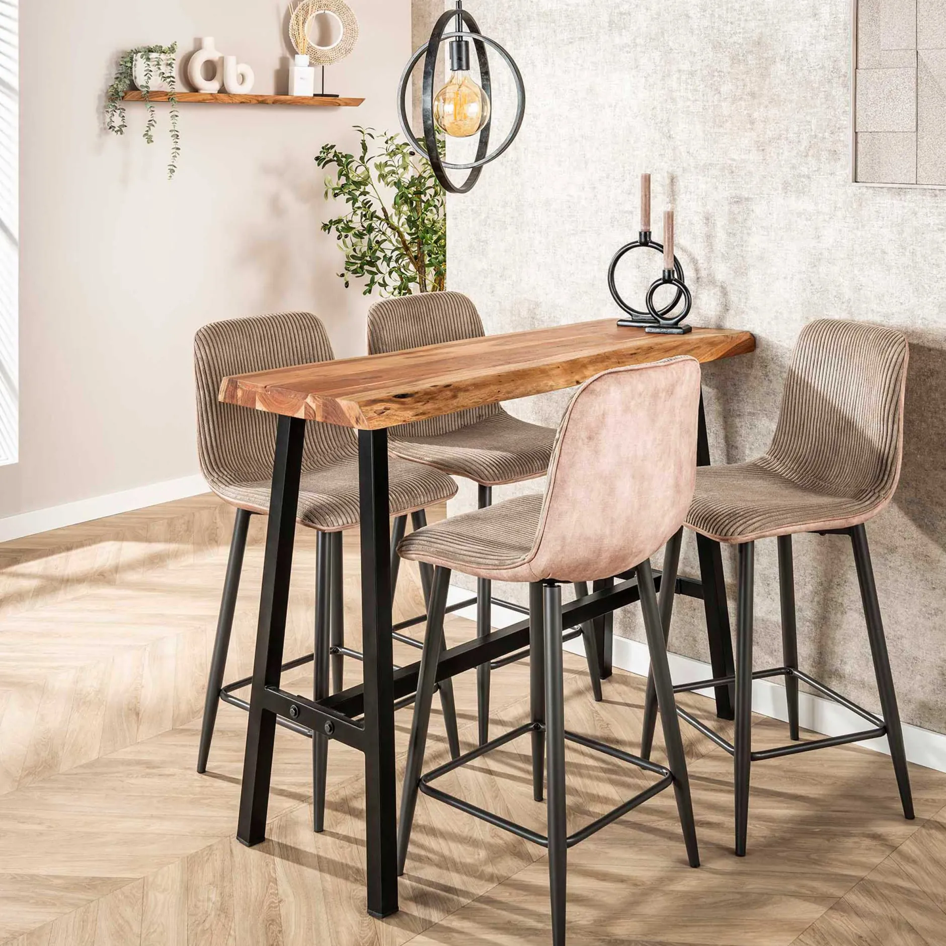 Barhocker Rock - 45x50x99cm - beige gerippter Samt
