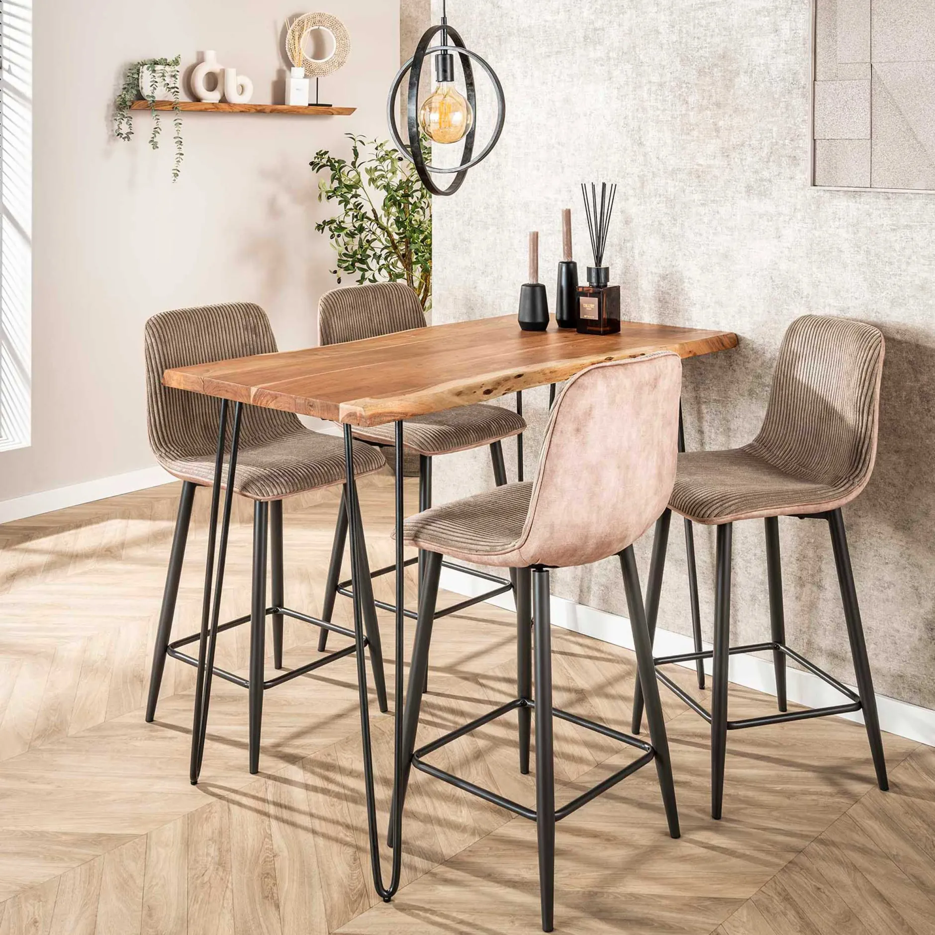 Barhocker Rock - 45x50x99cm - beige gerippter Samt