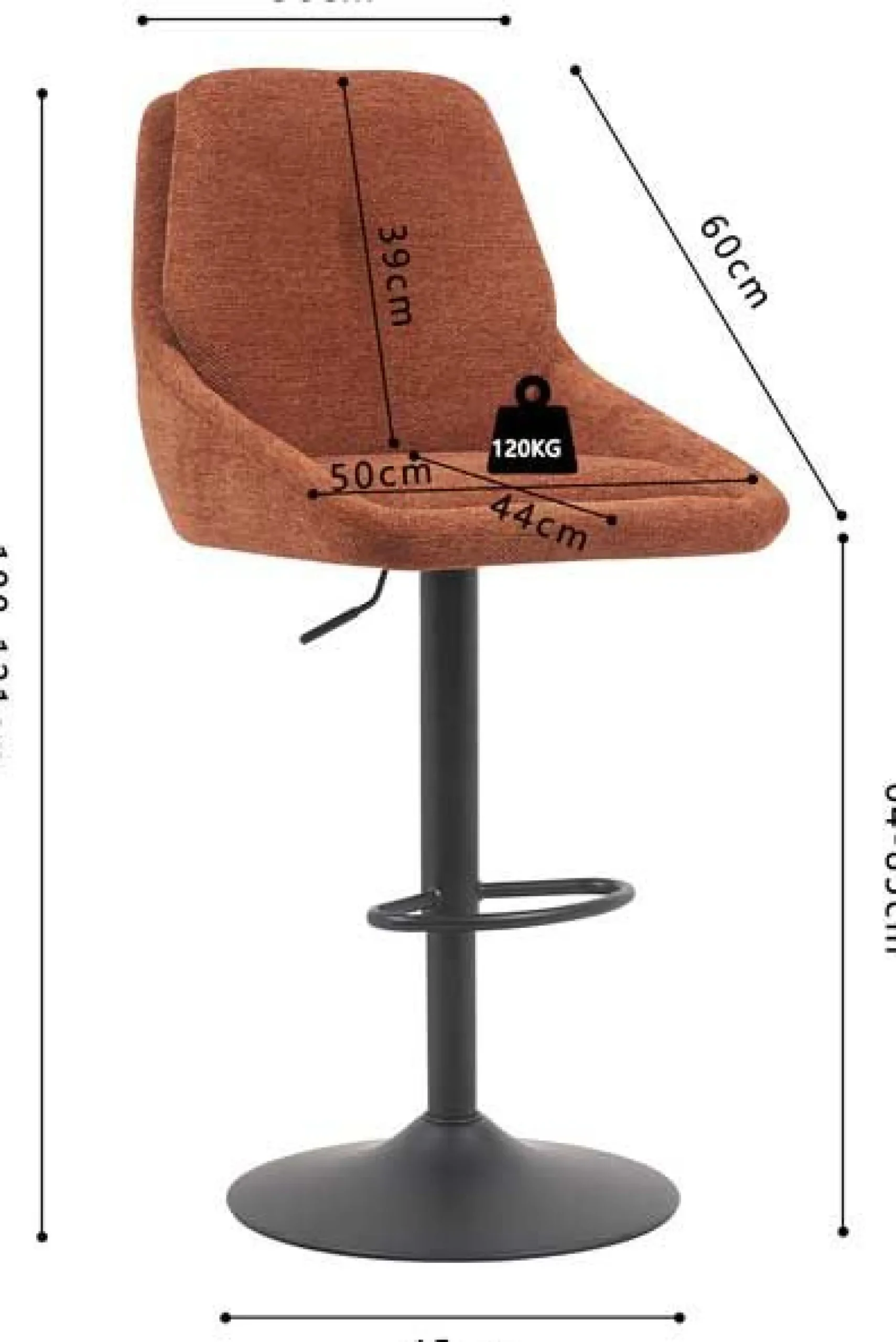 Barhocker Sabine - 50x60x100-121cm - verstellbar - drehbar - terracotta