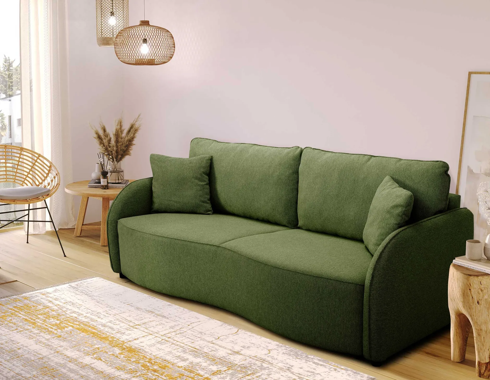 Bari 3-Sitzer Sofa 215x100x88cm - mit Stauraum - olivgrün
