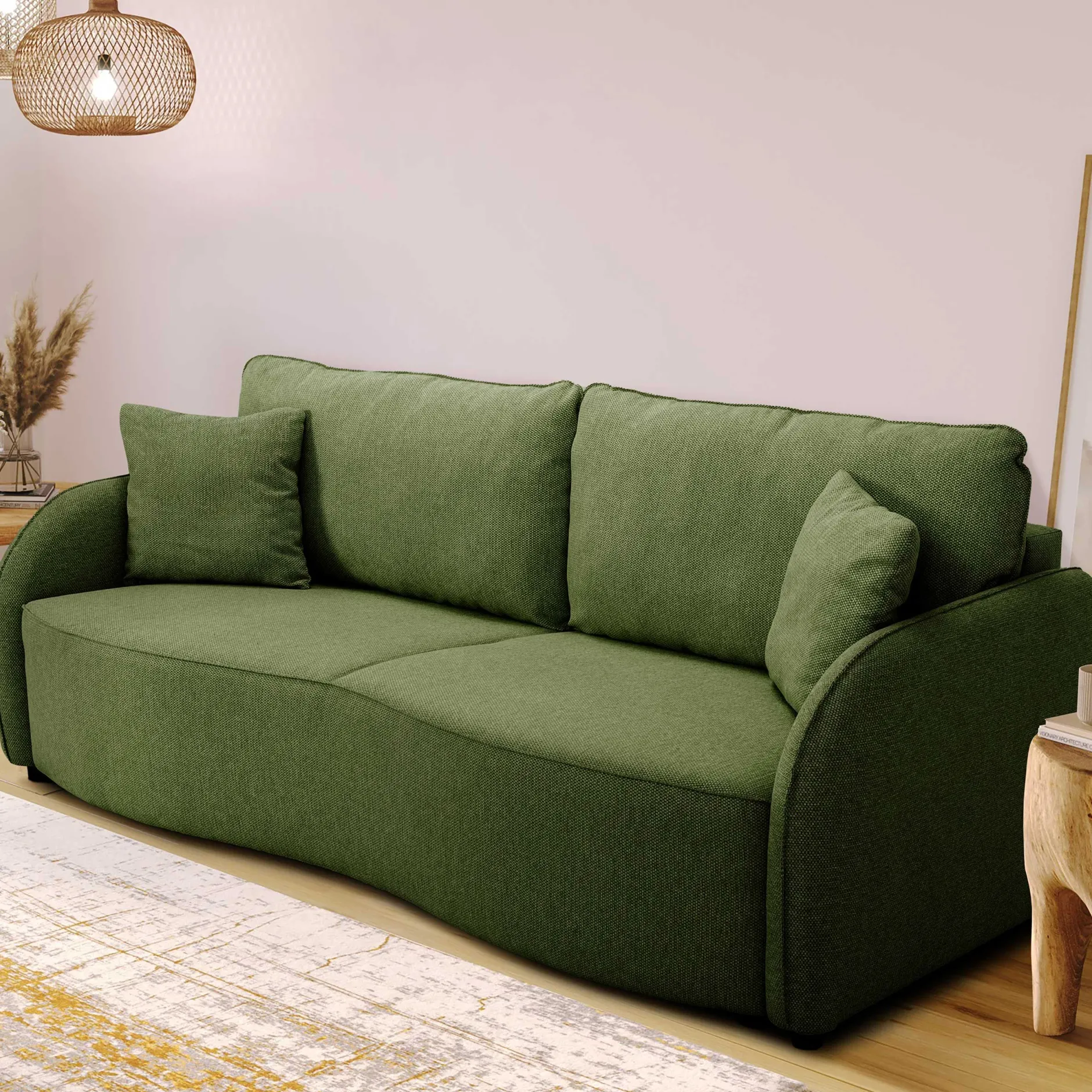 Bari 3-Sitzer Sofa 215x100x88cm - mit Stauraum - olivgrün