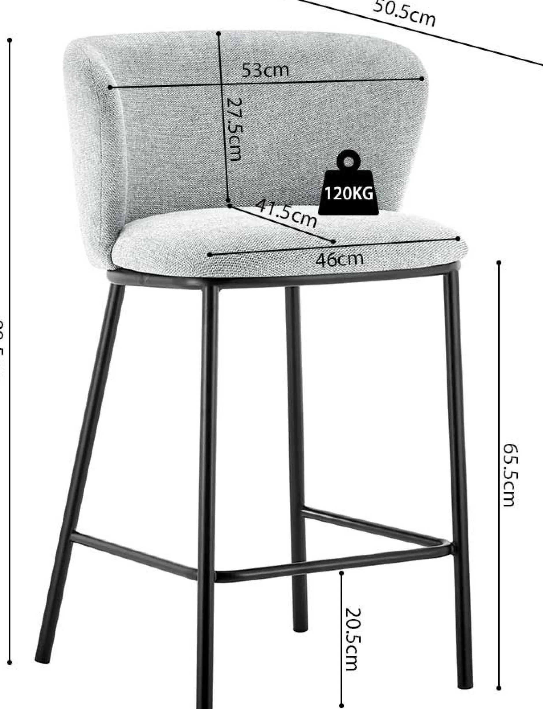 Barstuhl Arthur | 53 x 50,5 x 88,5 cm | Hellgrau