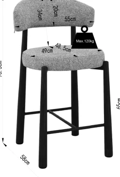 Barstuhl Silo - 56x55x82cm - Metall - greige/Walnuss