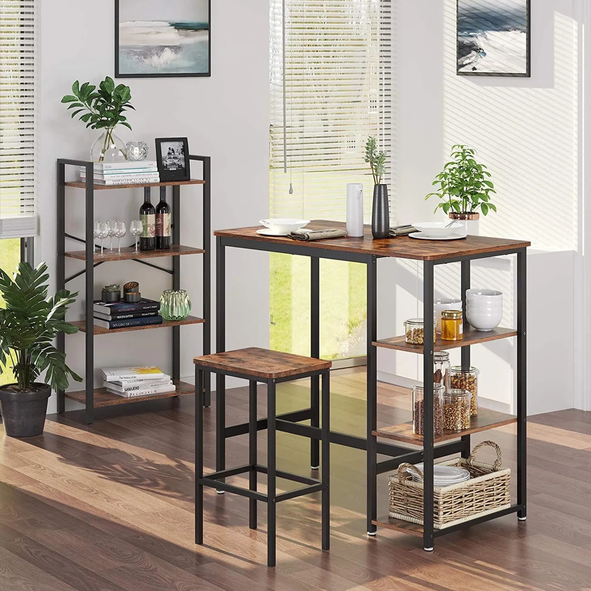 Bartisch Isolde 109x60 mit 3 Ablagen - braun/schwarz