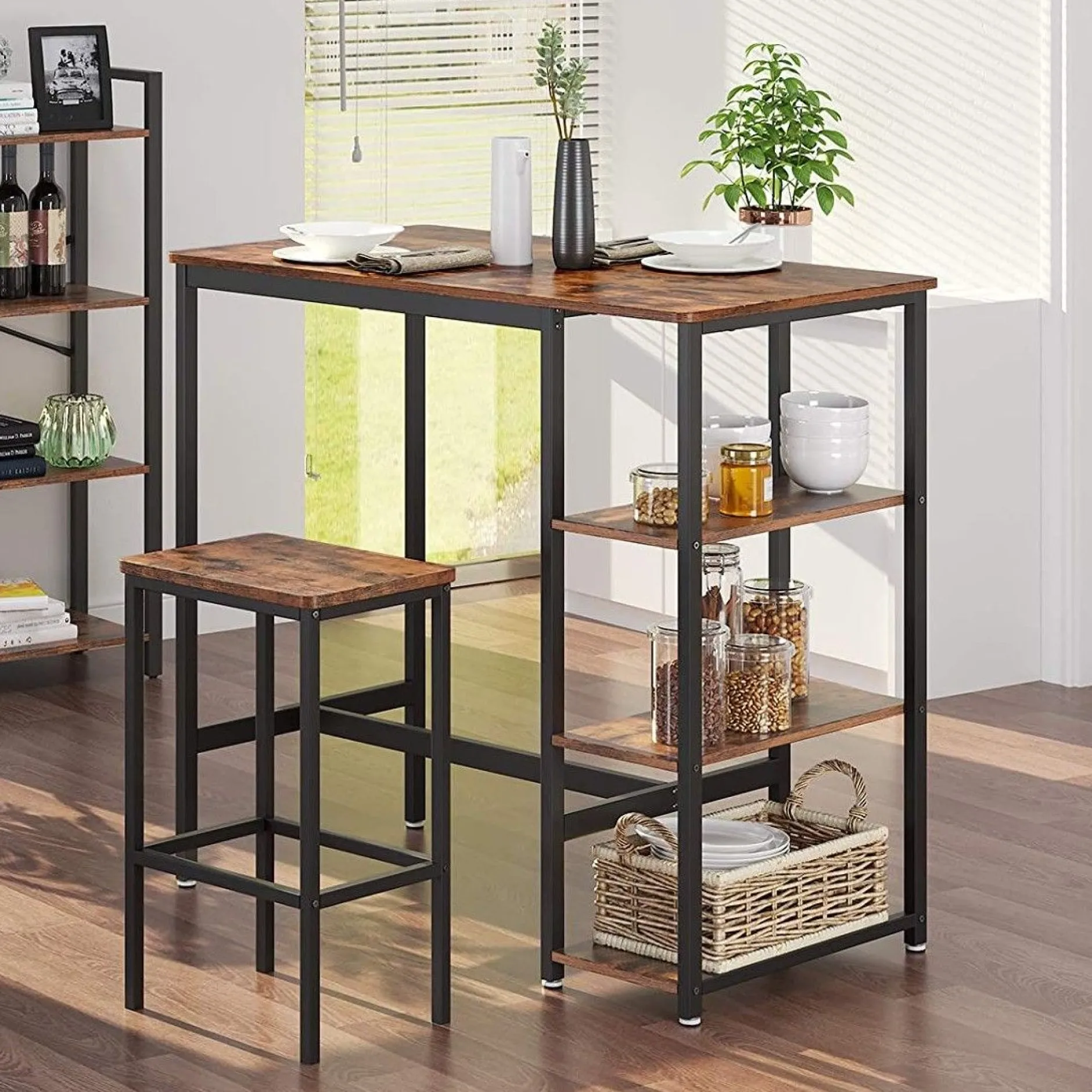 Bartisch Isolde 109x60 mit 3 Ablagen - braun/schwarz