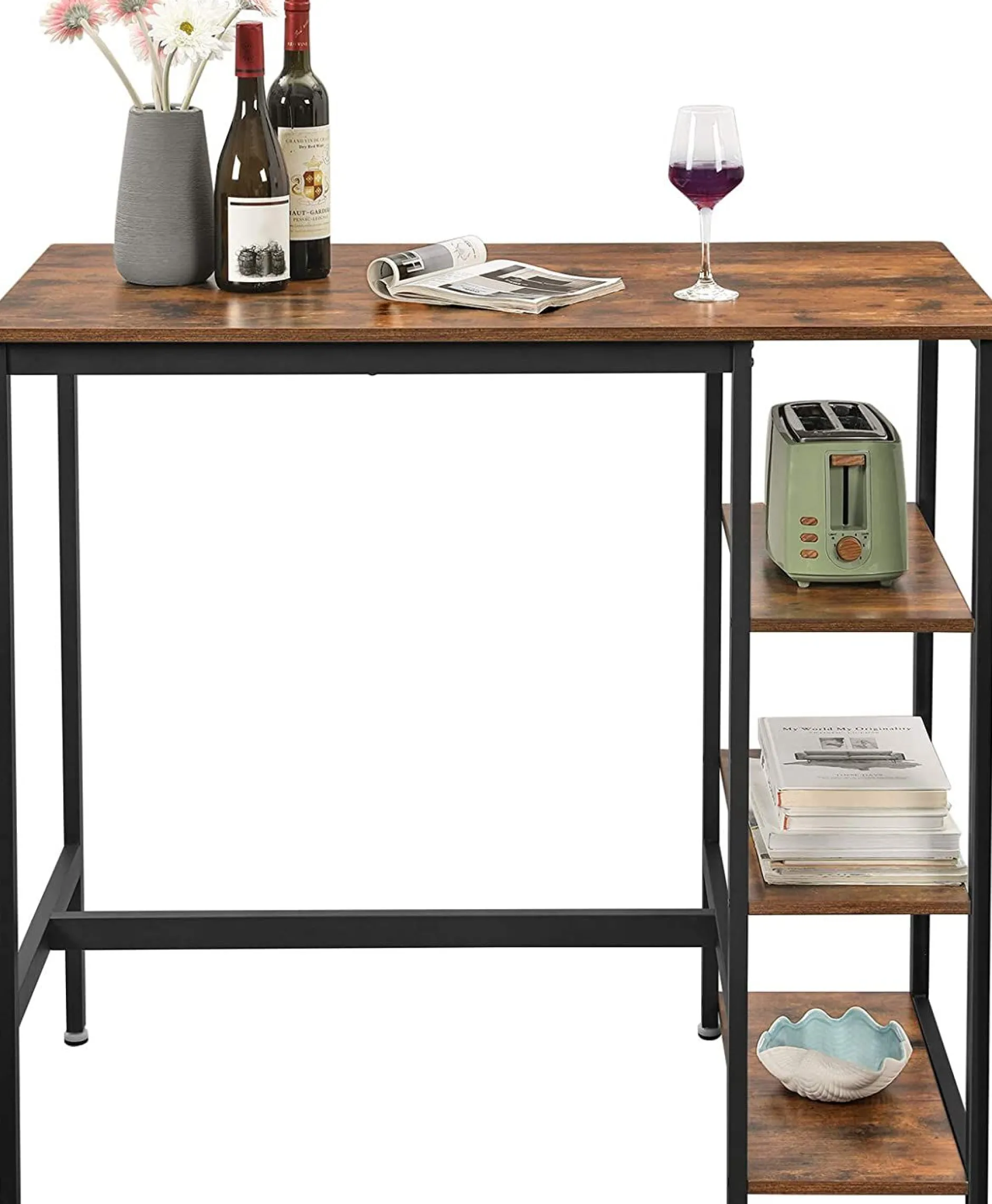 Bartisch Isolde 109x60 mit 3 Ablagen - braun/schwarz