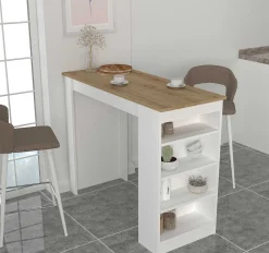 Bartisch Monaco - 120x52x102cm - mit Ablage - weiß/Eiche Dekor