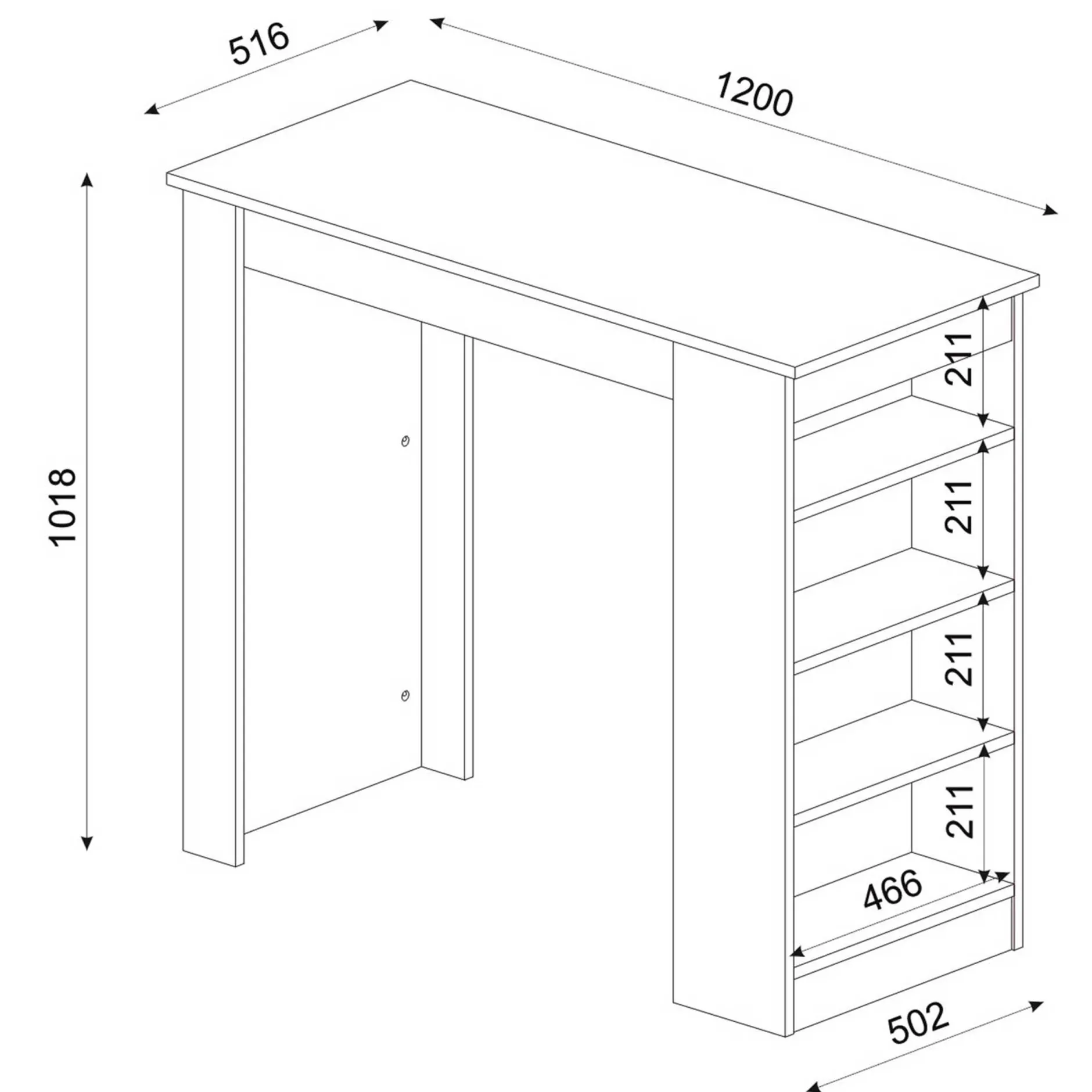 Bartisch Monaco - 120x52x102cm - mit Ablage - weiß/Eiche Dekor
