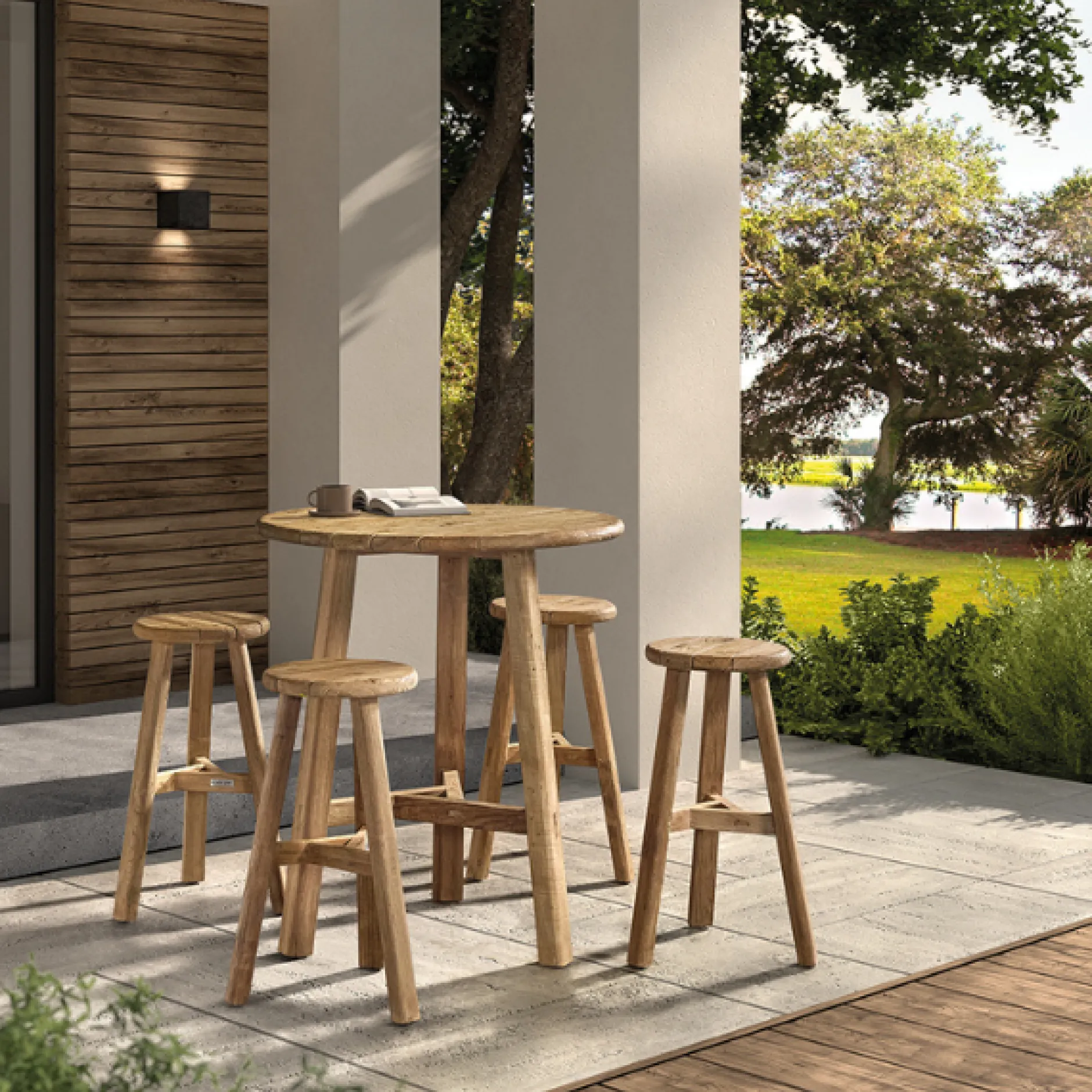 Bartisch Ribero Gescova - Ø90x106cm - recyceltes Teakholz braun