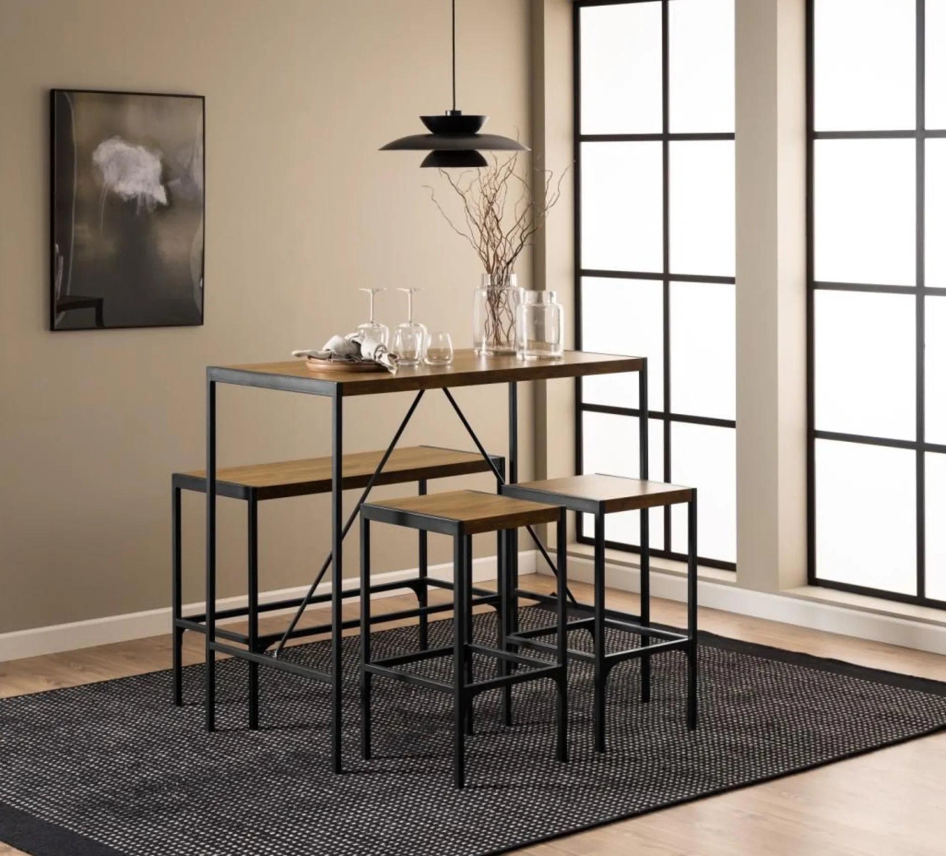 Bartisch-Set Bahamas | Bartisch, Bank und zwei Barhocker | Oak Design