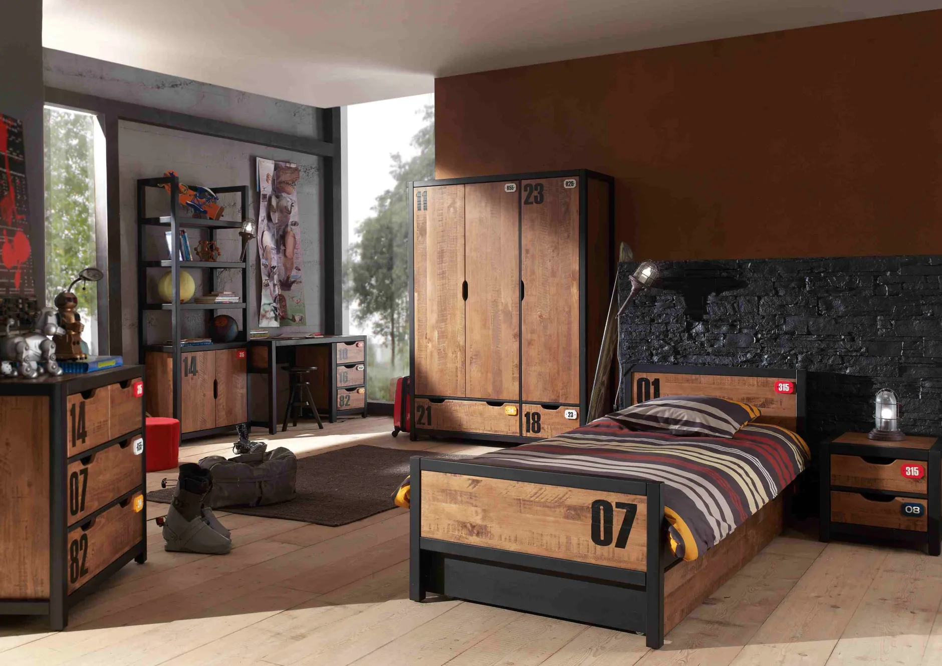 Bücherregal Alex industrial - Kiefer/Schwarz