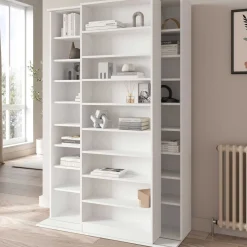 Bücherregal Bento - 117x44x179cm - mit Schiebeelement - weiß
