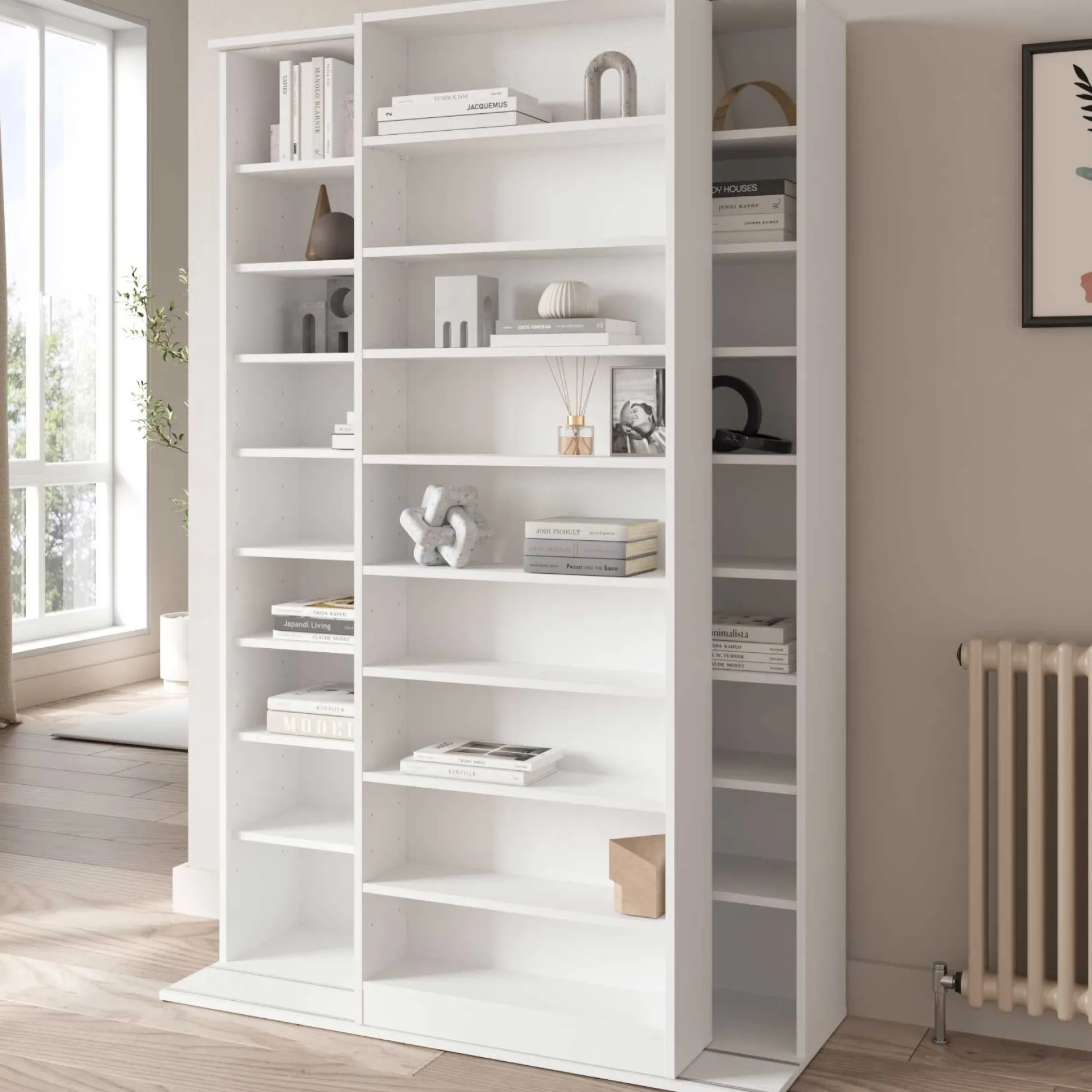 Bücherregal Bento - 117x44x179cm - mit Schiebeelement - weiß