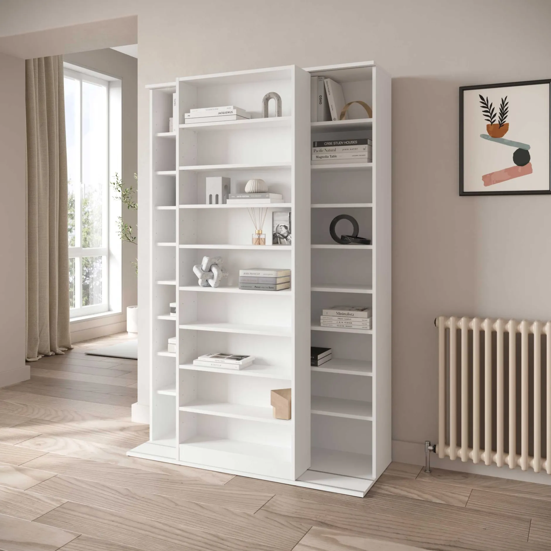 Bücherregal Bento - 117x44x179cm - mit Schiebeelement - weiß