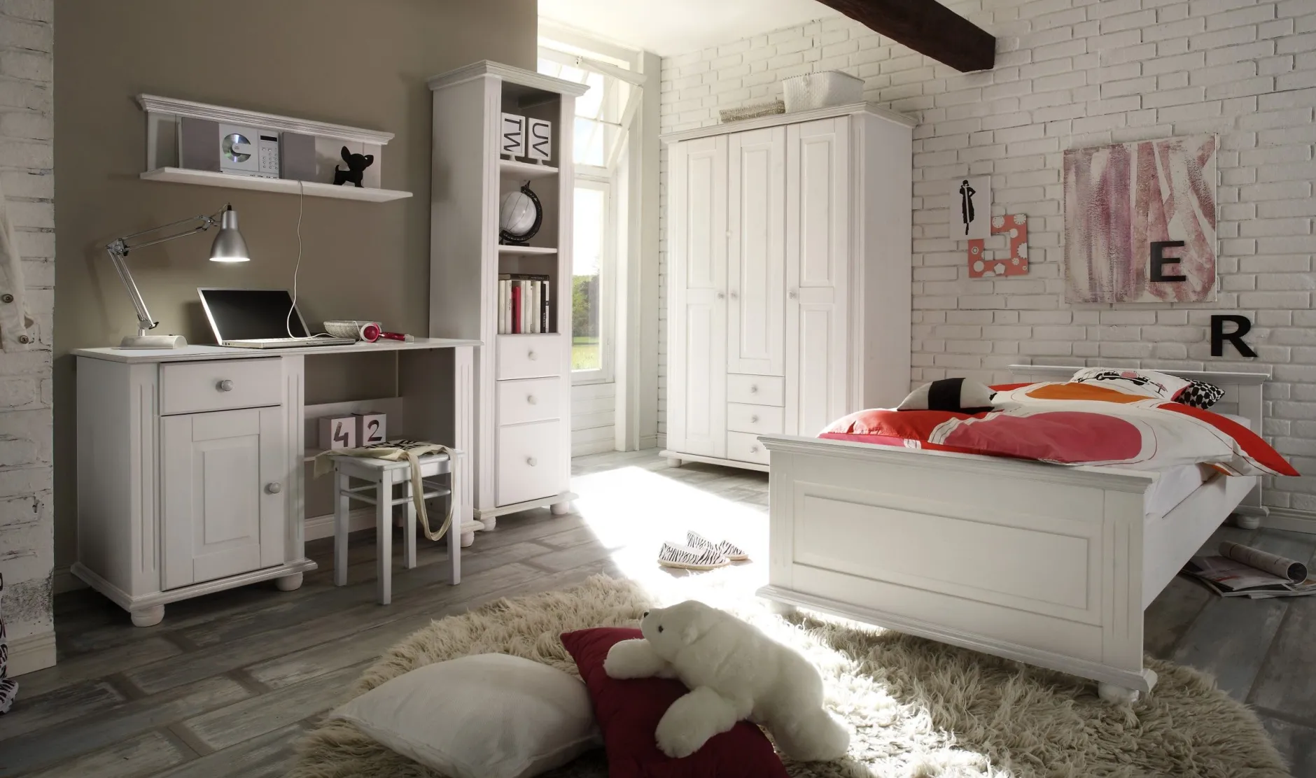 Bücherregal Laurel mit 3 Schubladen - weiß