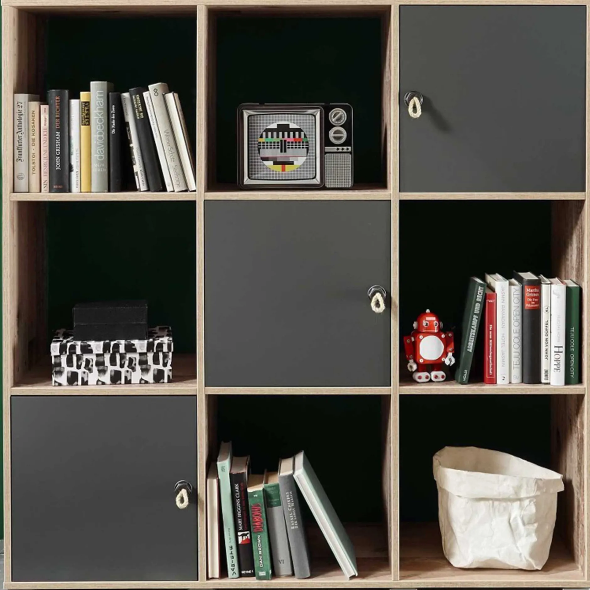 Bücherregal Moleskin mit 3 Türen - anthrazit/alter Stil