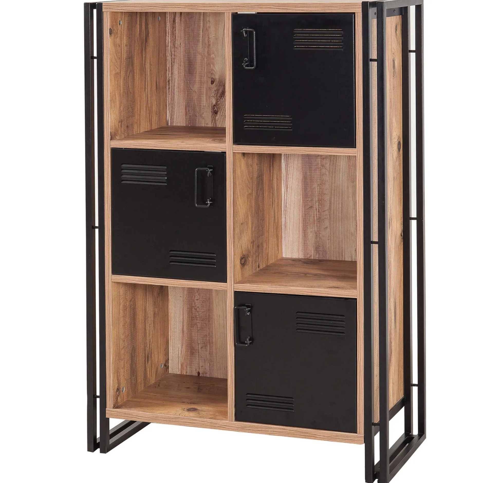 Bücherregal Sapphire - 89x35x127cm - 3 Türen - schwarzes Metall/Eiche Dekor