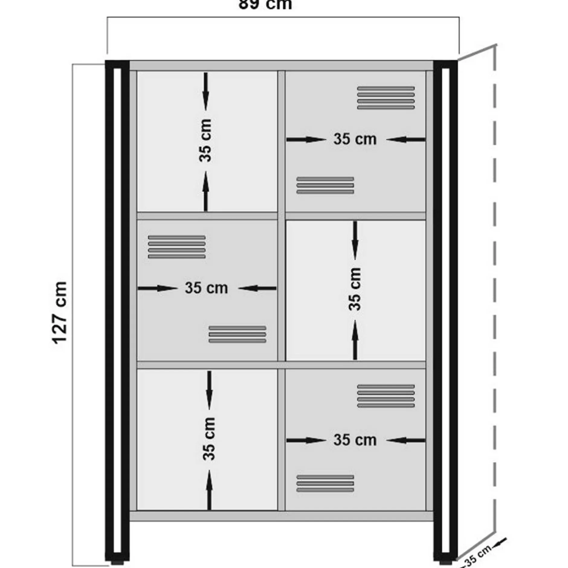 Bücherregal Sapphire - 89x35x127cm - 3 Türen - schwarzes Metall/Eiche Dekor