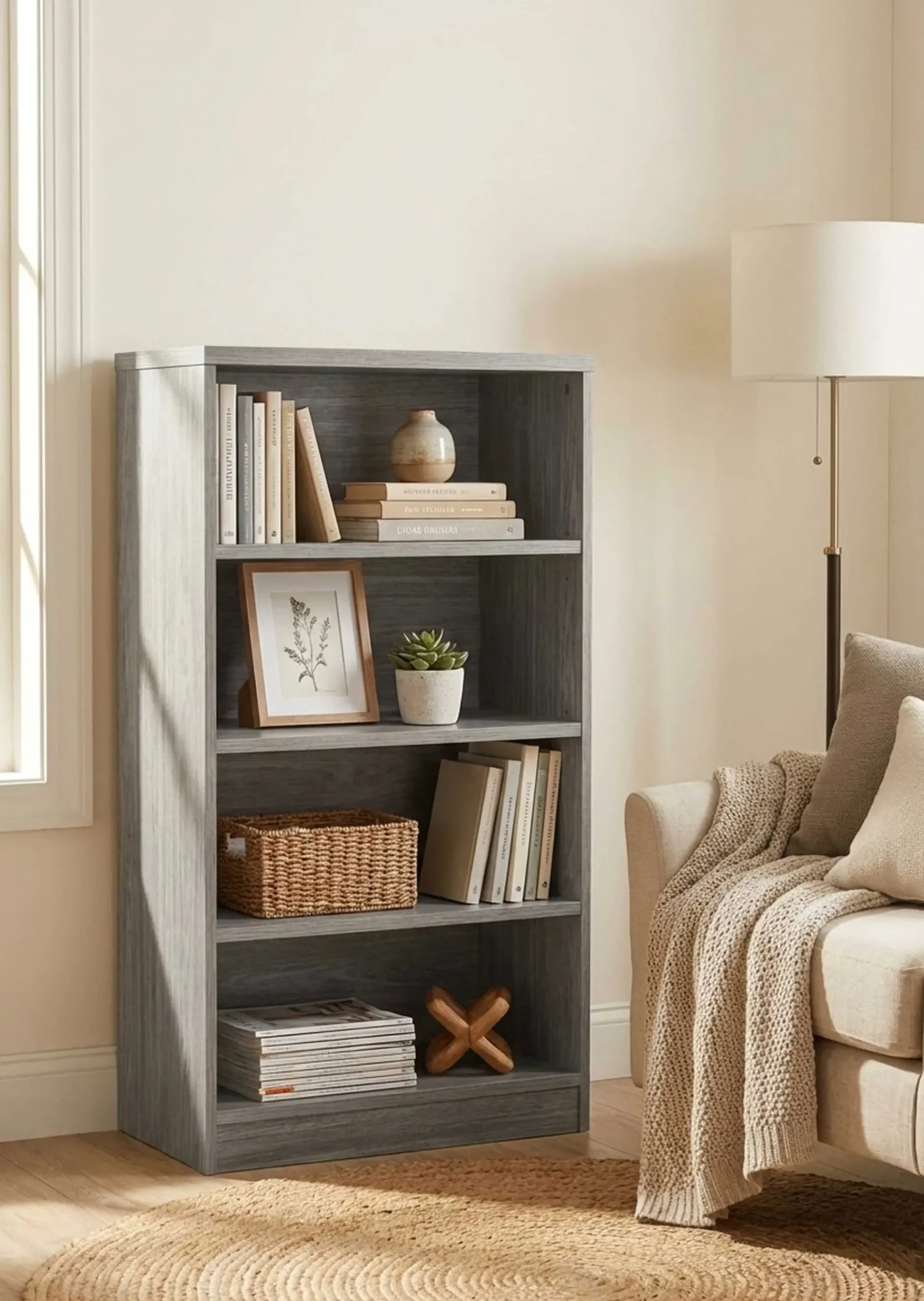 Bücherregal Spacio 72cm mit 3 Fachböden - Eiche grau