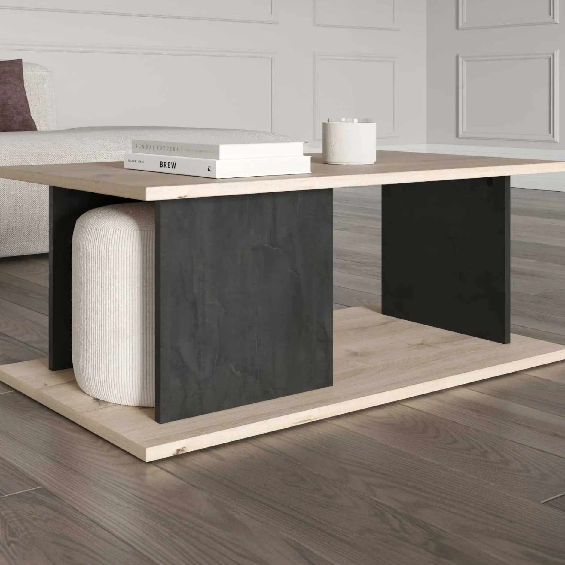 Beatrice Couchtisch - 91x50x36cm - Eiche Dekor/Betonoptik
