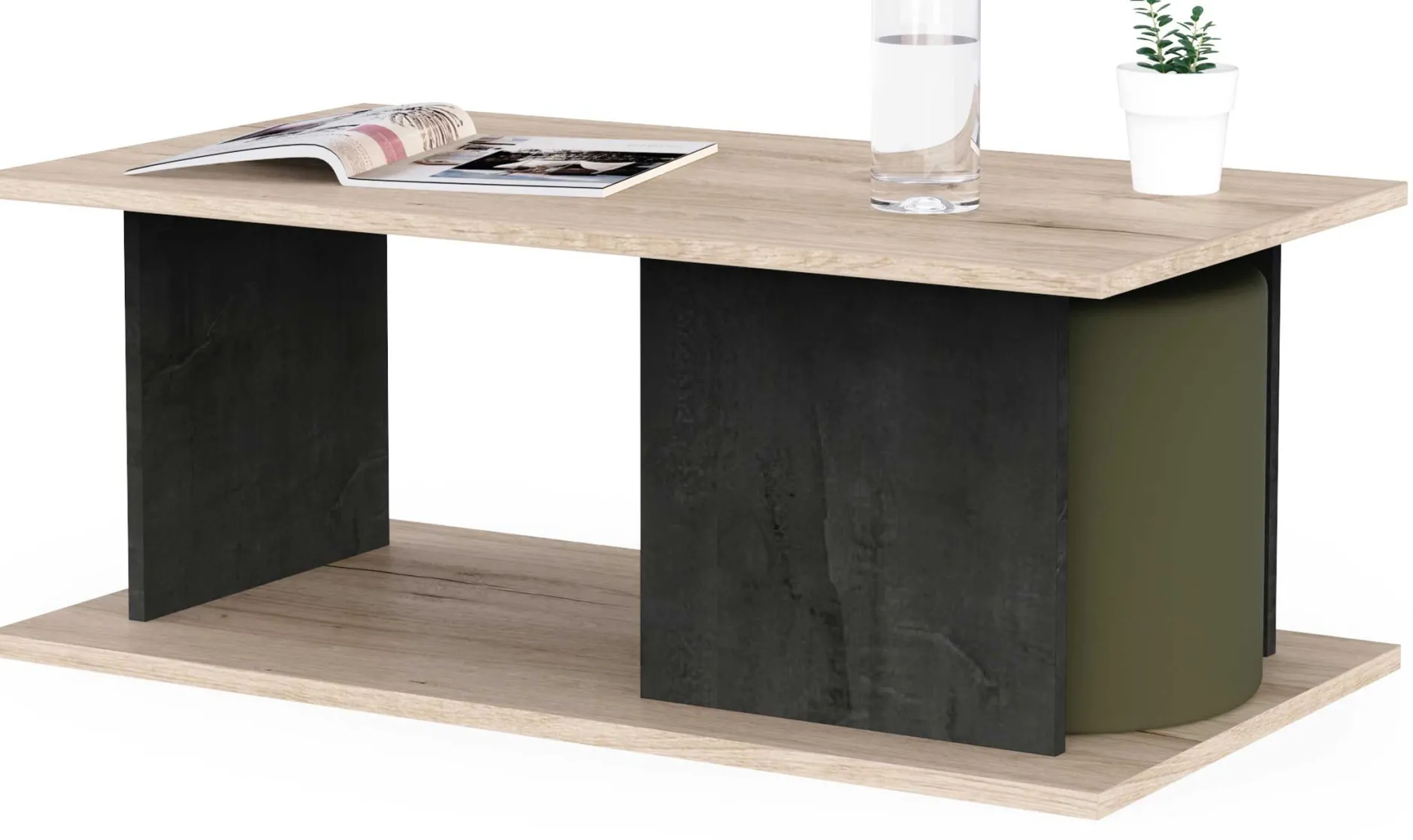 Beatrice Couchtisch - 91x50x36cm - Eiche Dekor/Betonoptik
