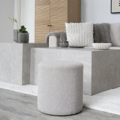 Beige Bouclé Pouf: Ø34x36 cm