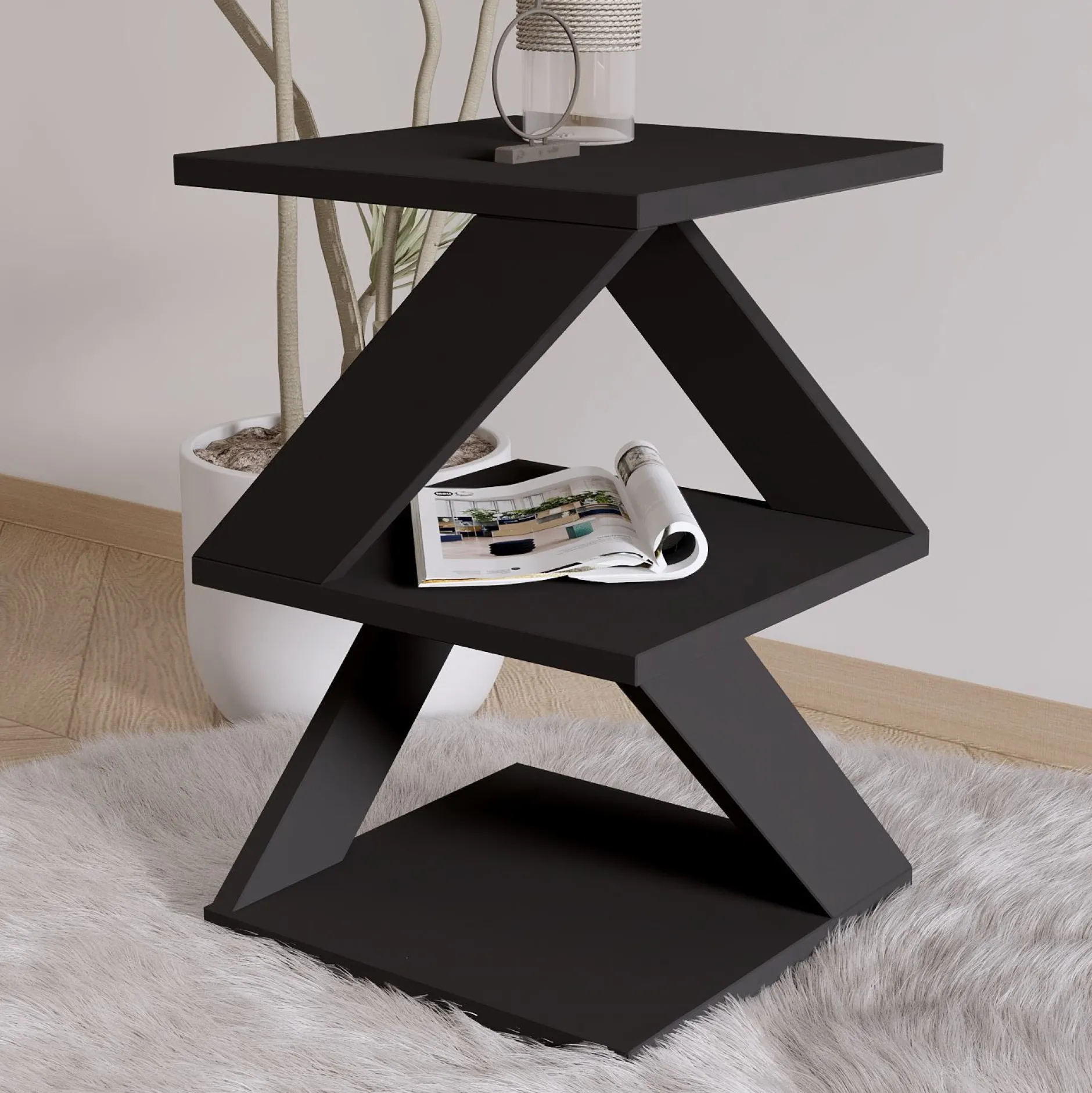 Beistelltisch Albeni - 100% MELAMINE - Schwarz - 29,6 x 54,2 x 29,6 cm