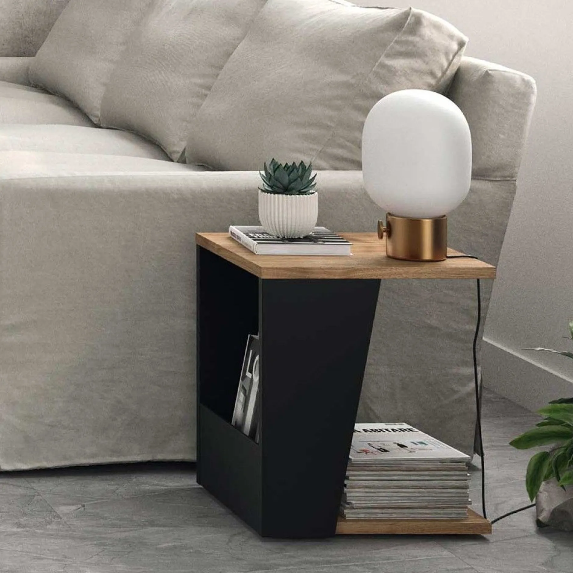 Beistelltisch Albi 40x40cm - Walnuss/schwarz