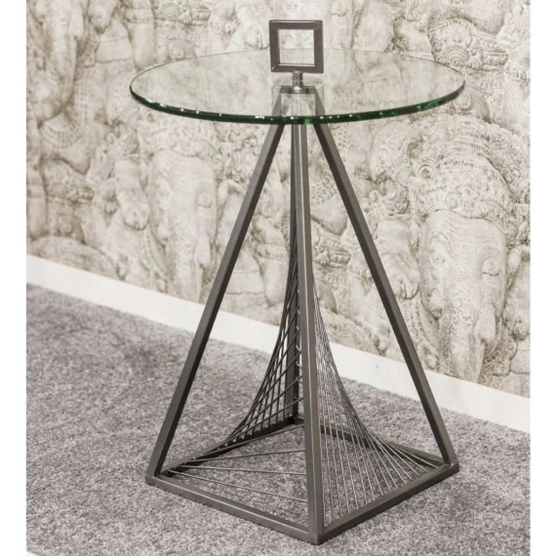 Beistelltisch | Ø45 cm x 57 cm | Grau/Glas