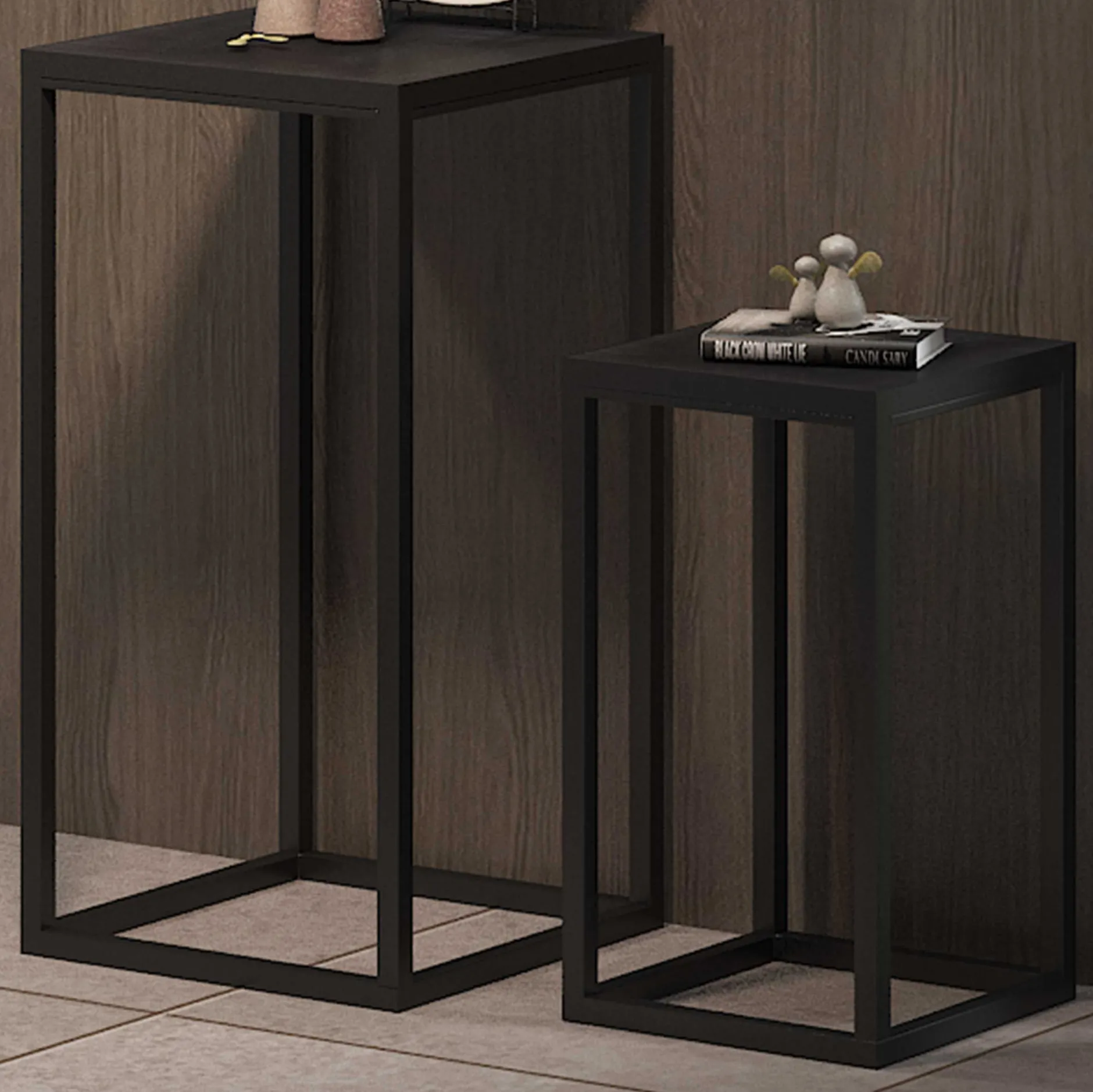 Beistelltische Madeira 2er-Set - Metall und schwarzes Mangoholz