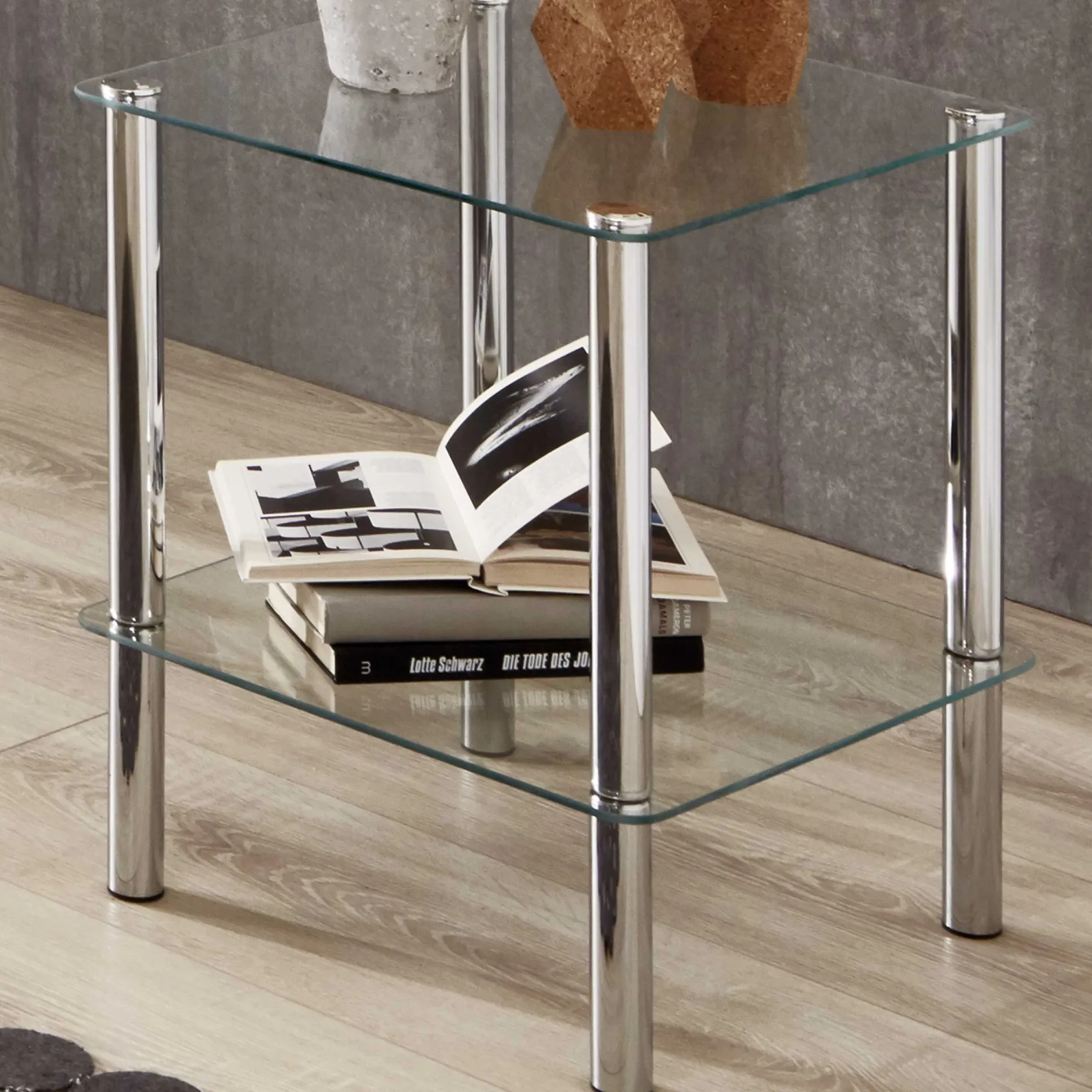 Beistelltisch Heiko 39x39cm - Glas/Chrom