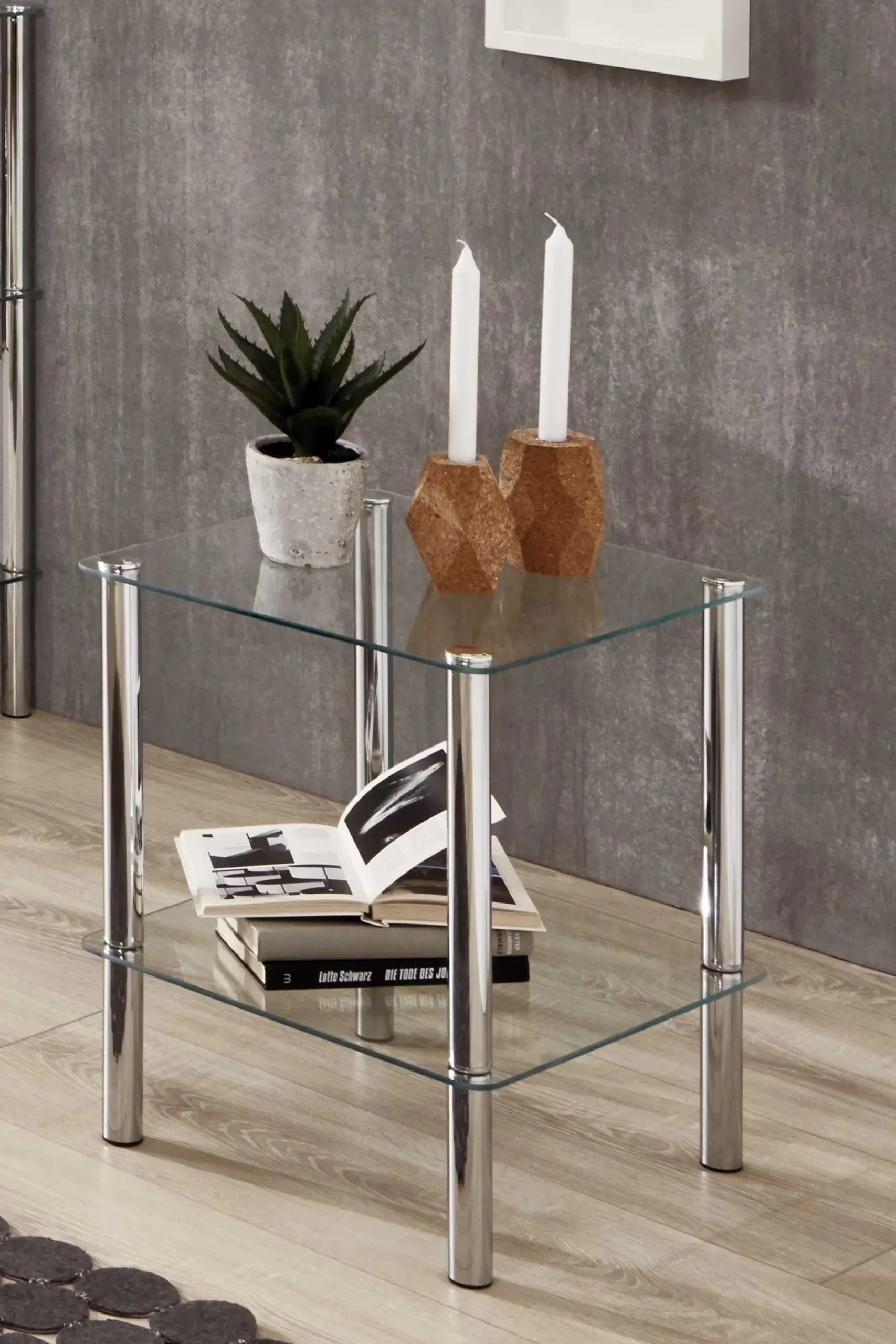 Beistelltisch Heiko 39x39cm - Glas/Chrom