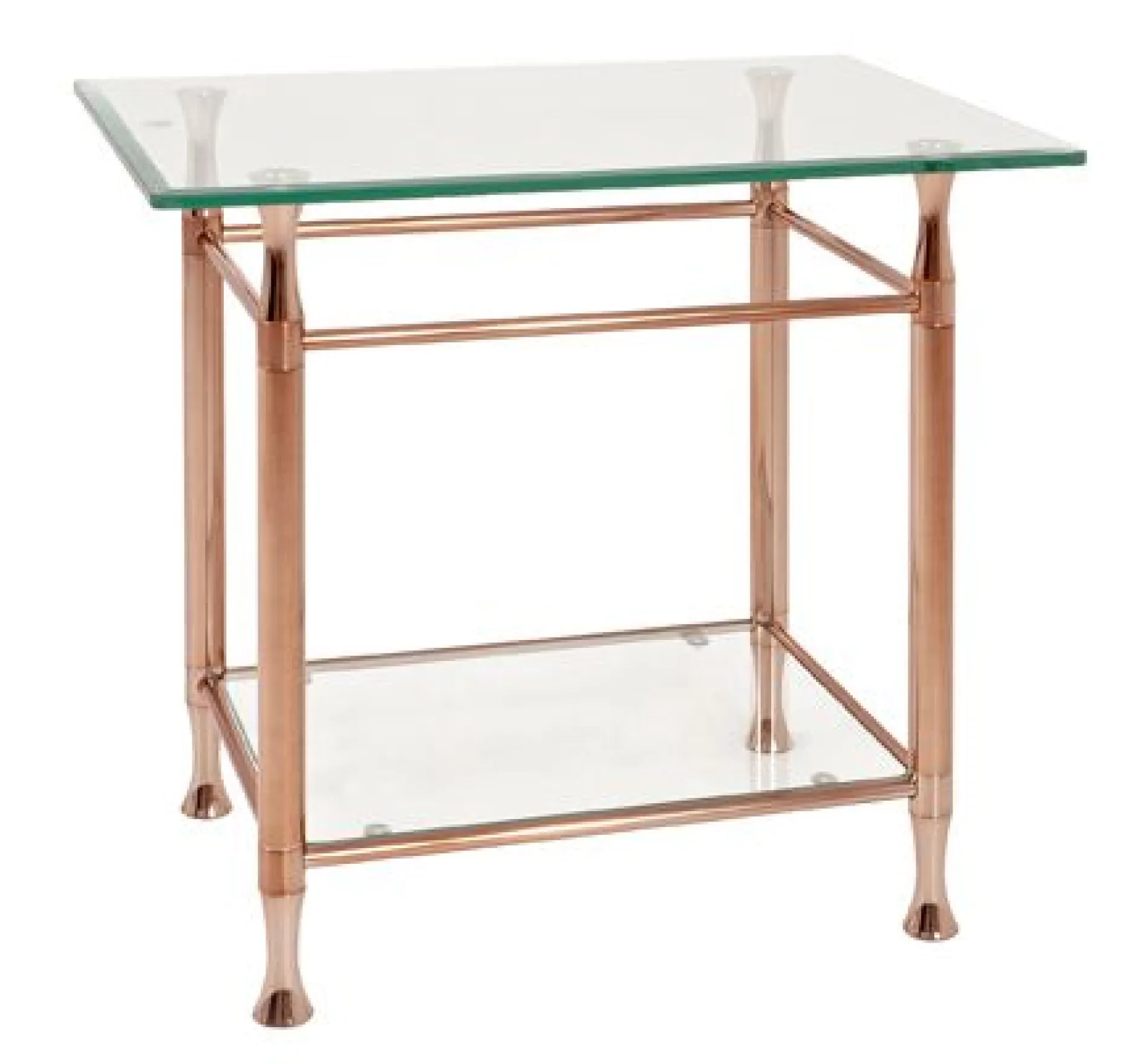 Beistelltisch mit Glasablage | 58 x 43 x 52 cm | kupferfarbenes Design